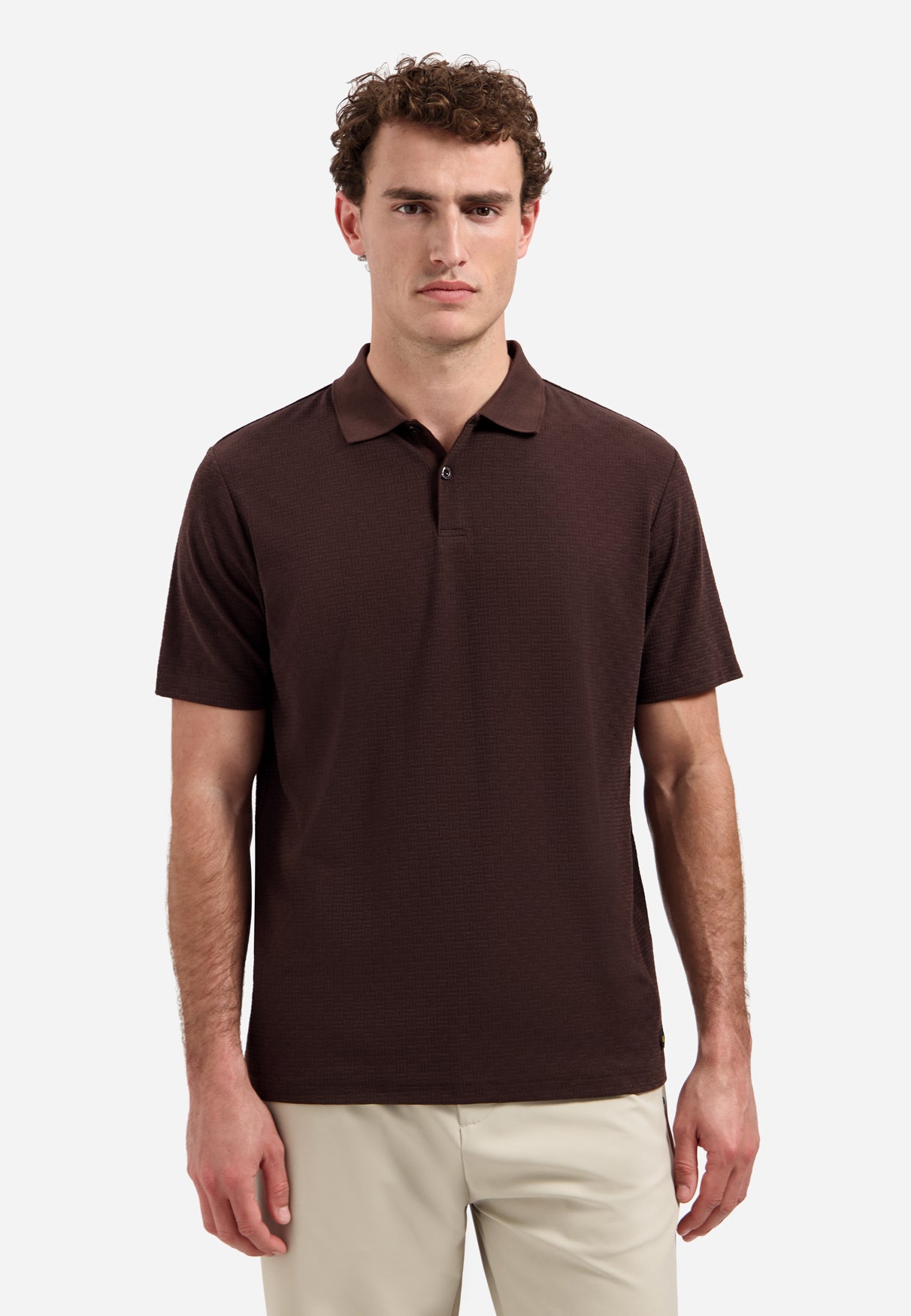 Polo à col en V, manches courtes et texture | Dark Brown