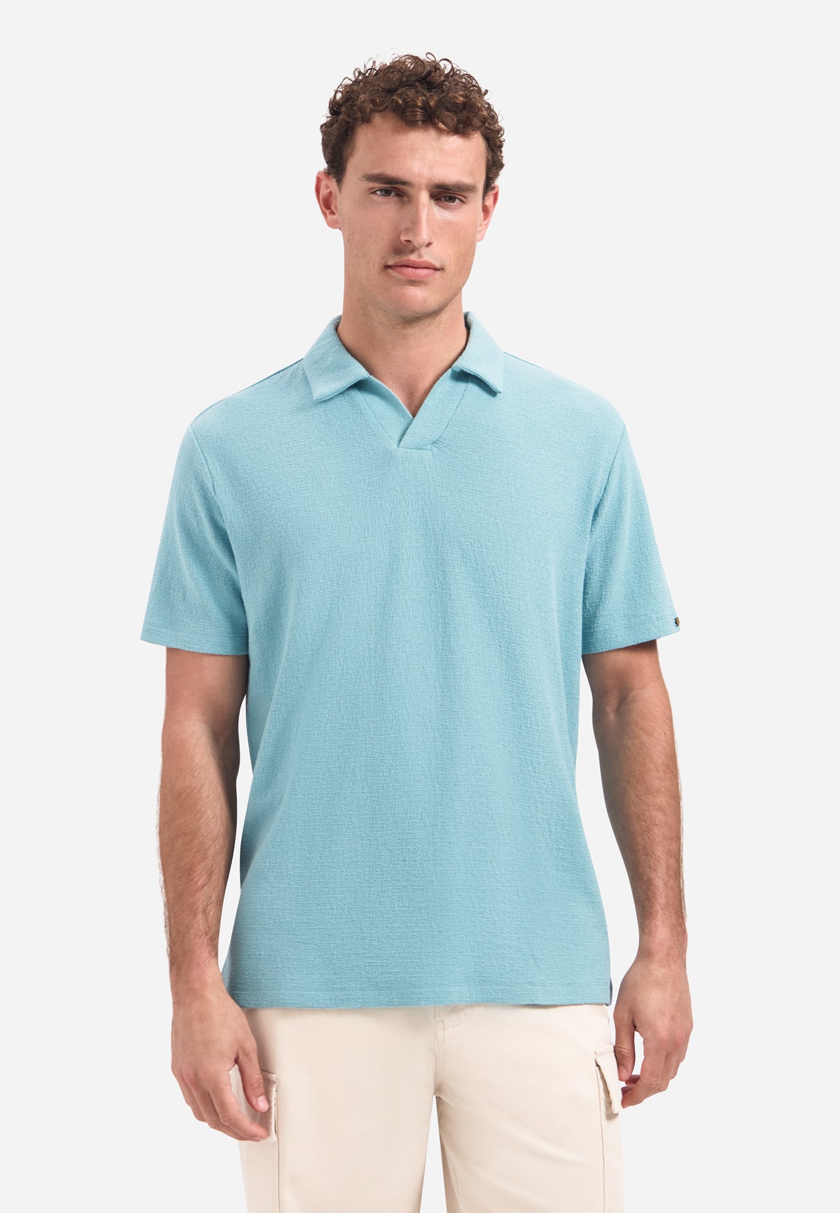 Polo à col en V, manches courtes et texture | Seablue