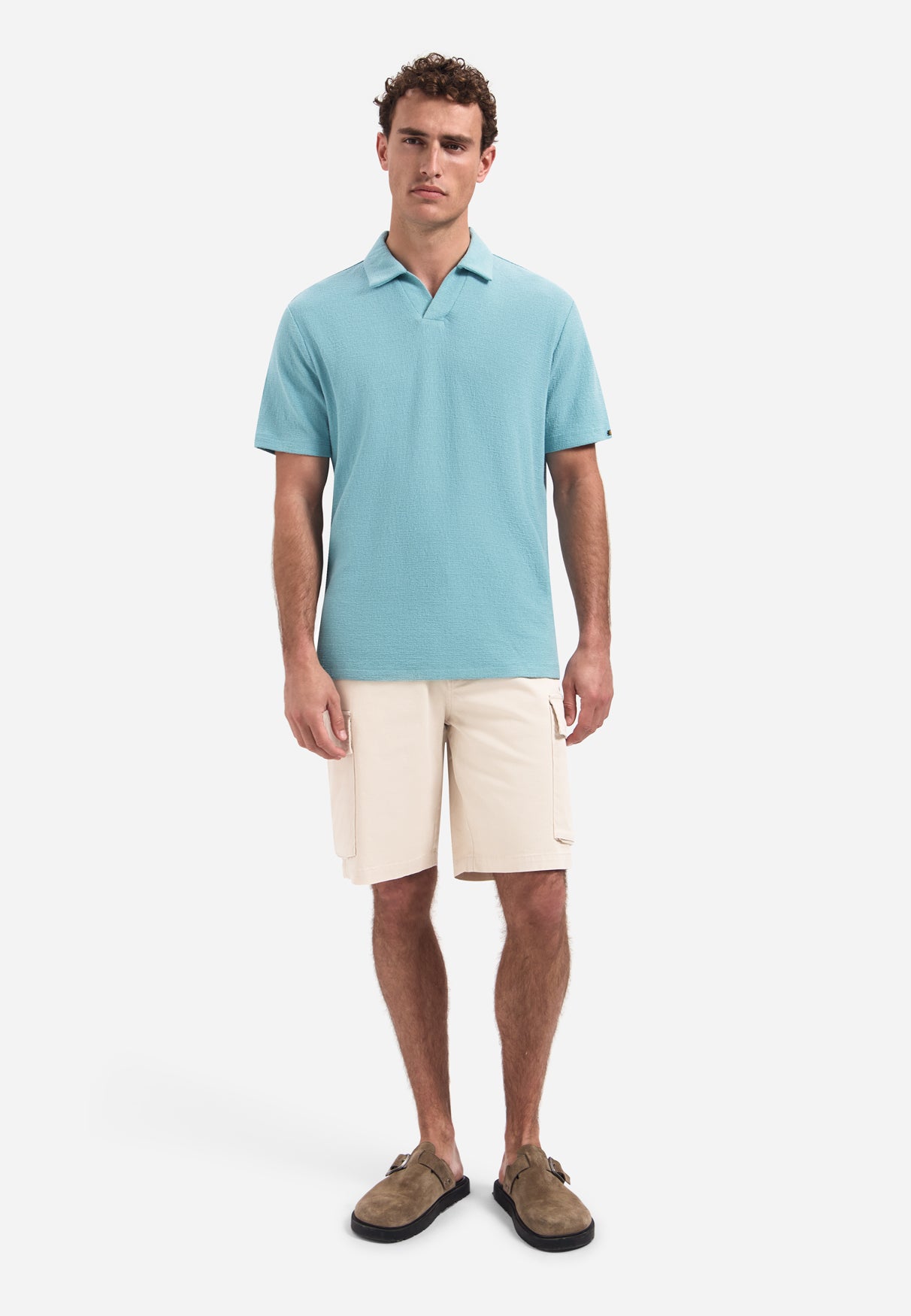 Polo à col en V, manches courtes et texture | Seablue