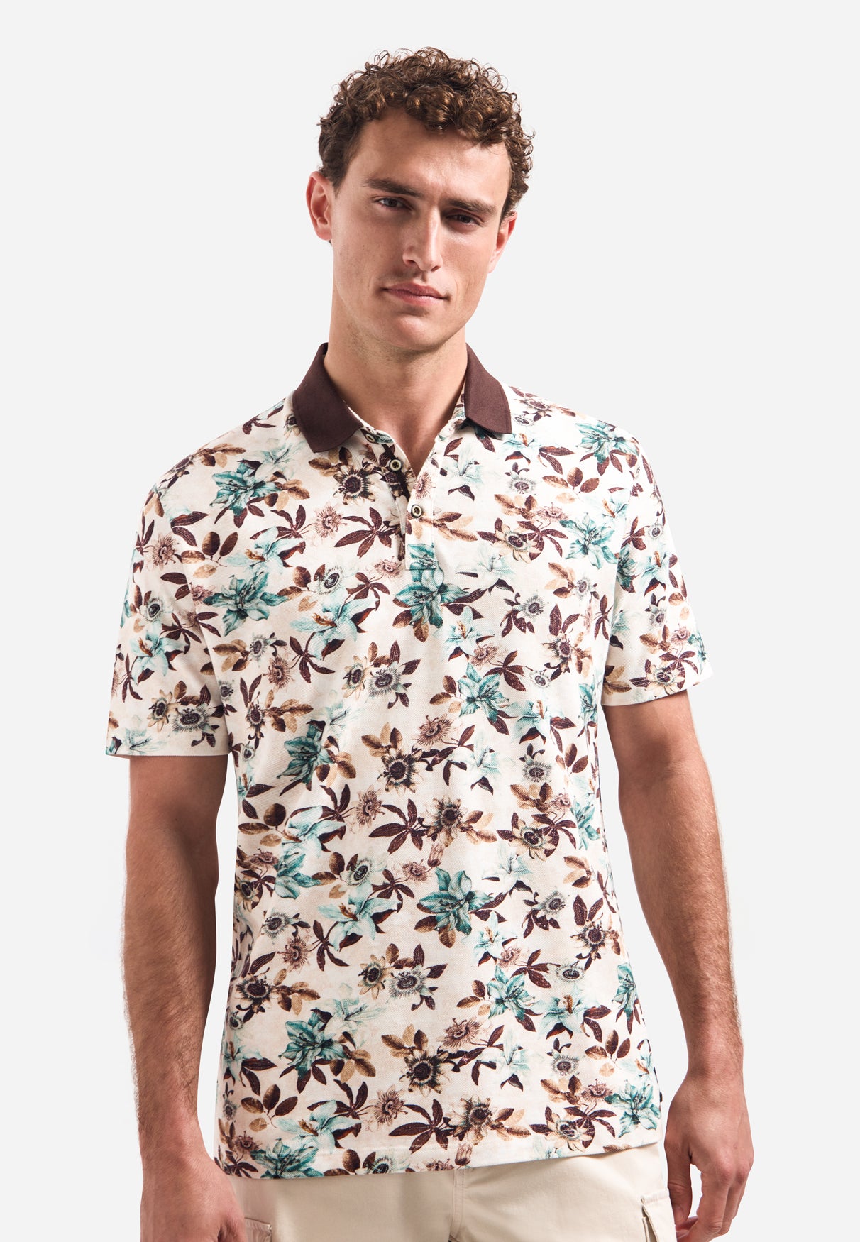 Polo à col en V, manches courtes et imprimé floral | Seablue