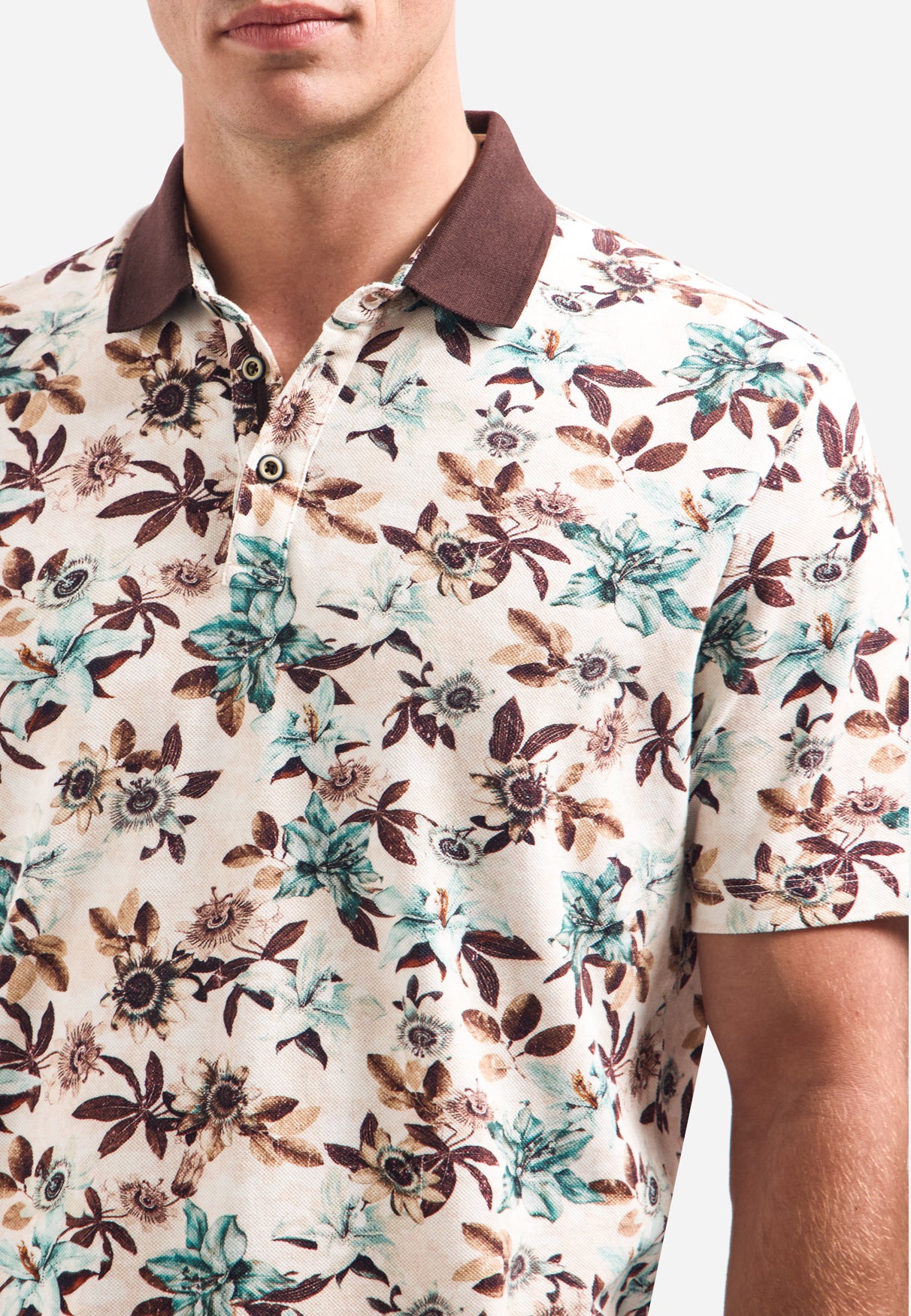 Polo à col en V, manches courtes et imprimé floral | Seablue