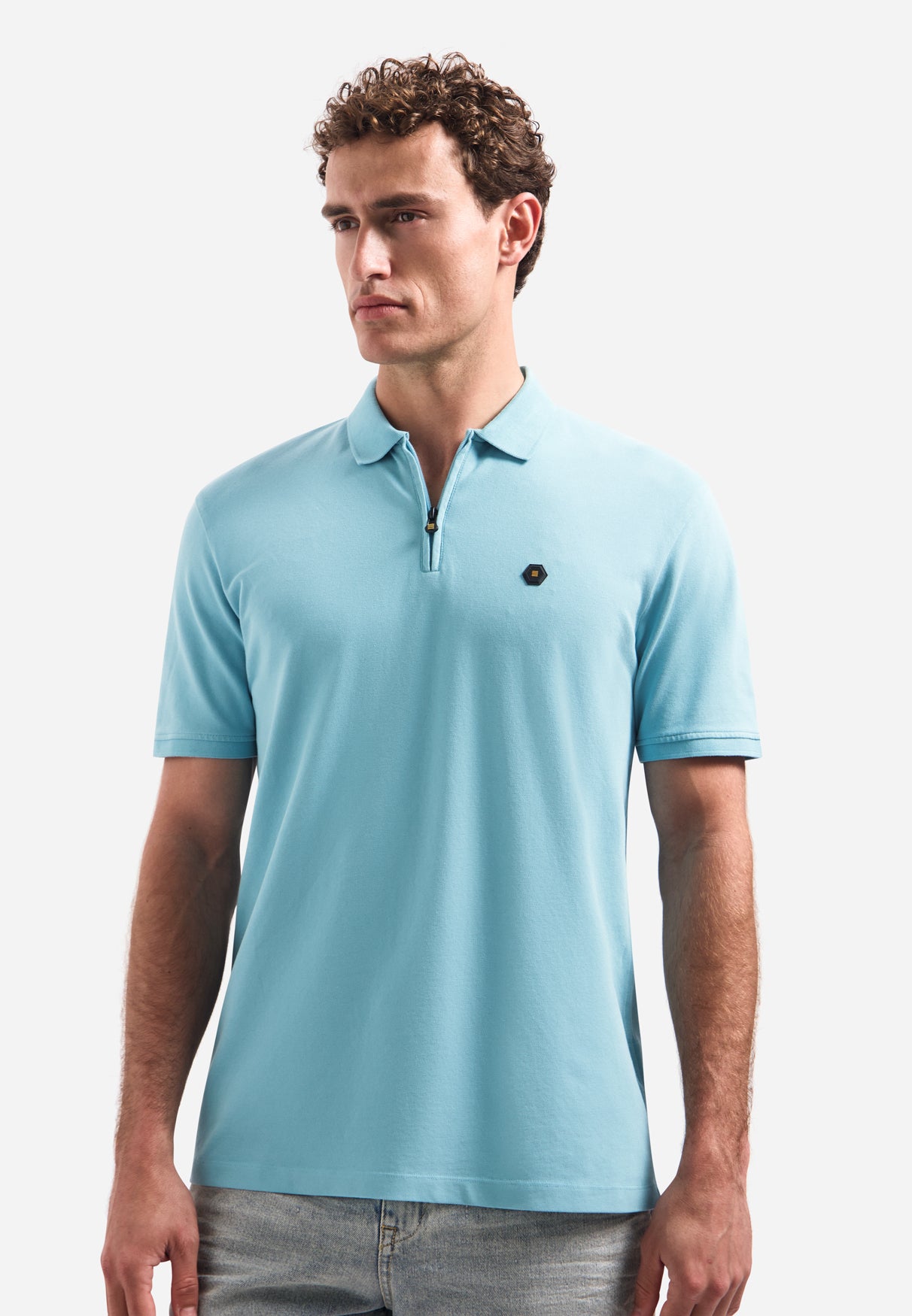 Short-sleeve half-zip polo | Seablue