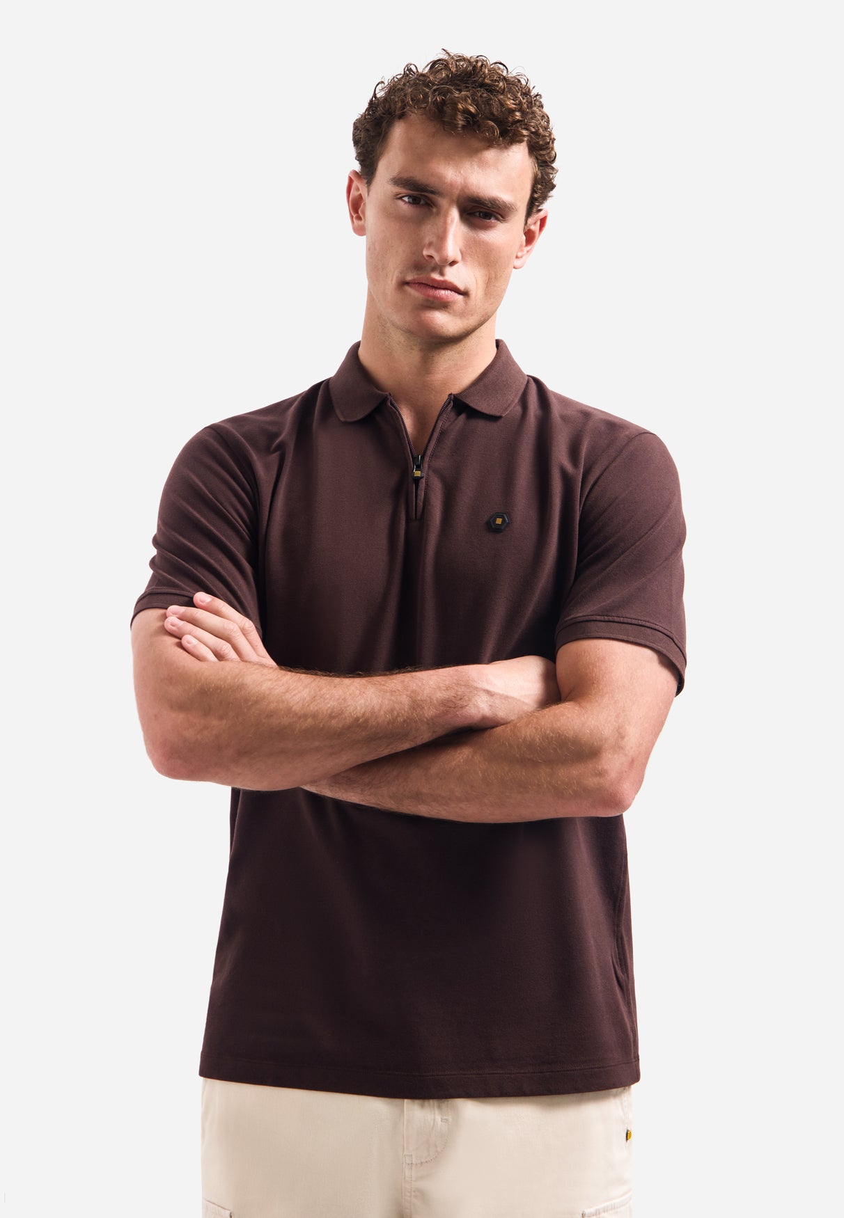 Short-sleeve half-zip polo | Dark Brown