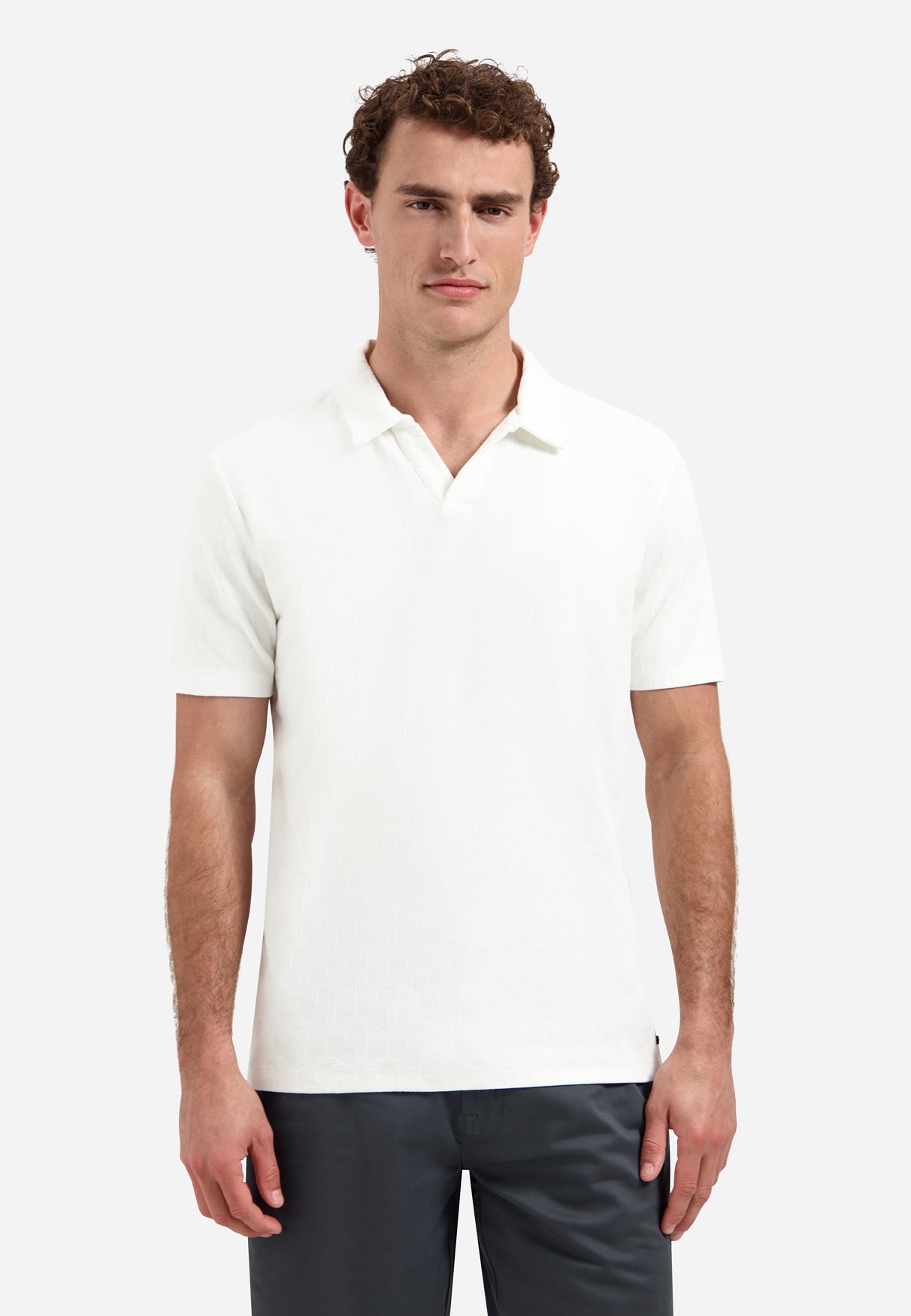 Polo à col en V et manches courtes avec imprimé jacquard | White