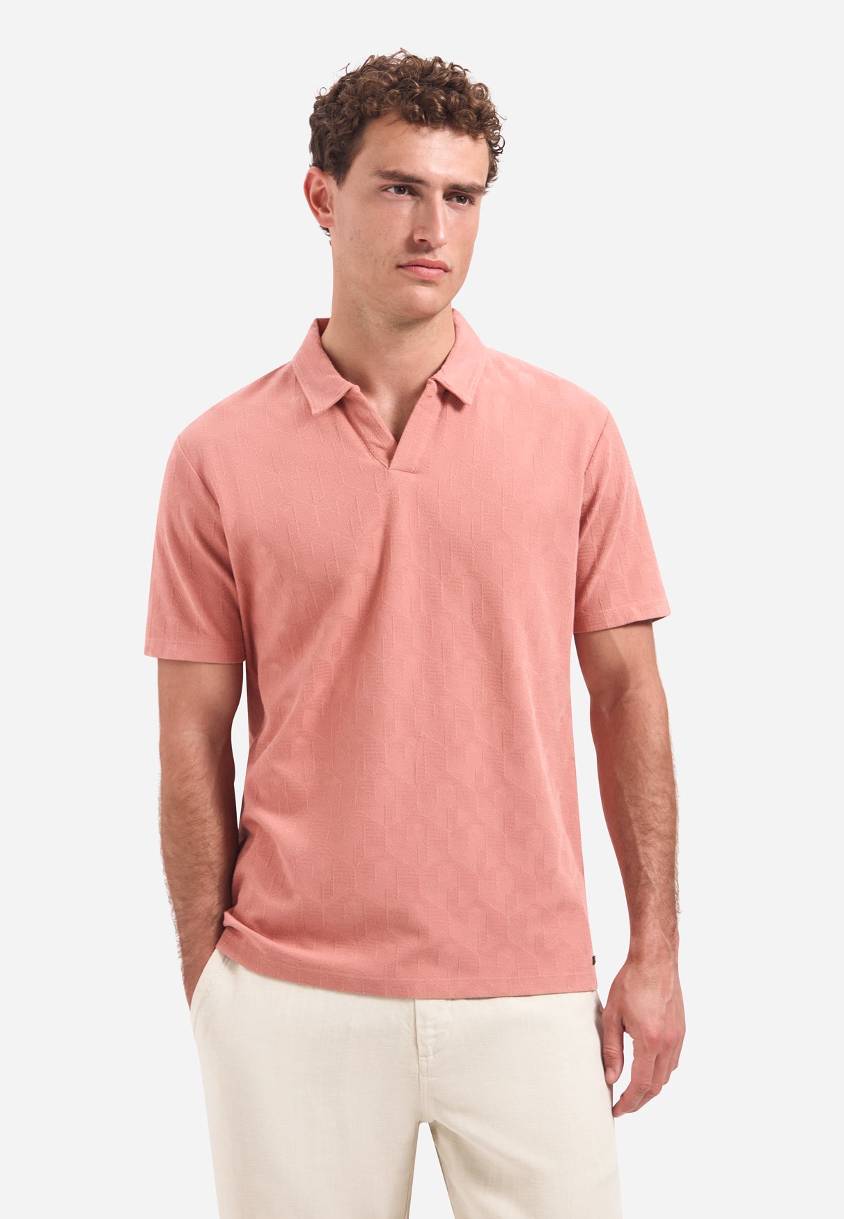 Polo à col en V et manches courtes avec imprimé jacquard | Coral