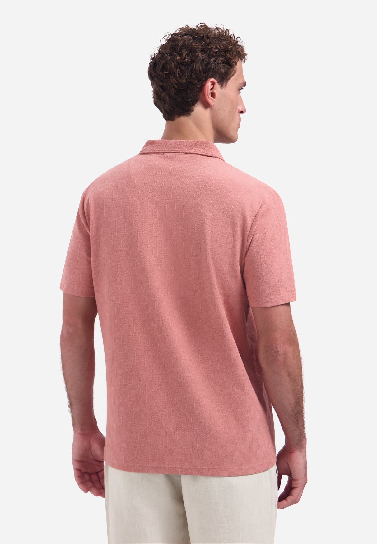 Polo à col en V et manches courtes avec imprimé jacquard | Coral