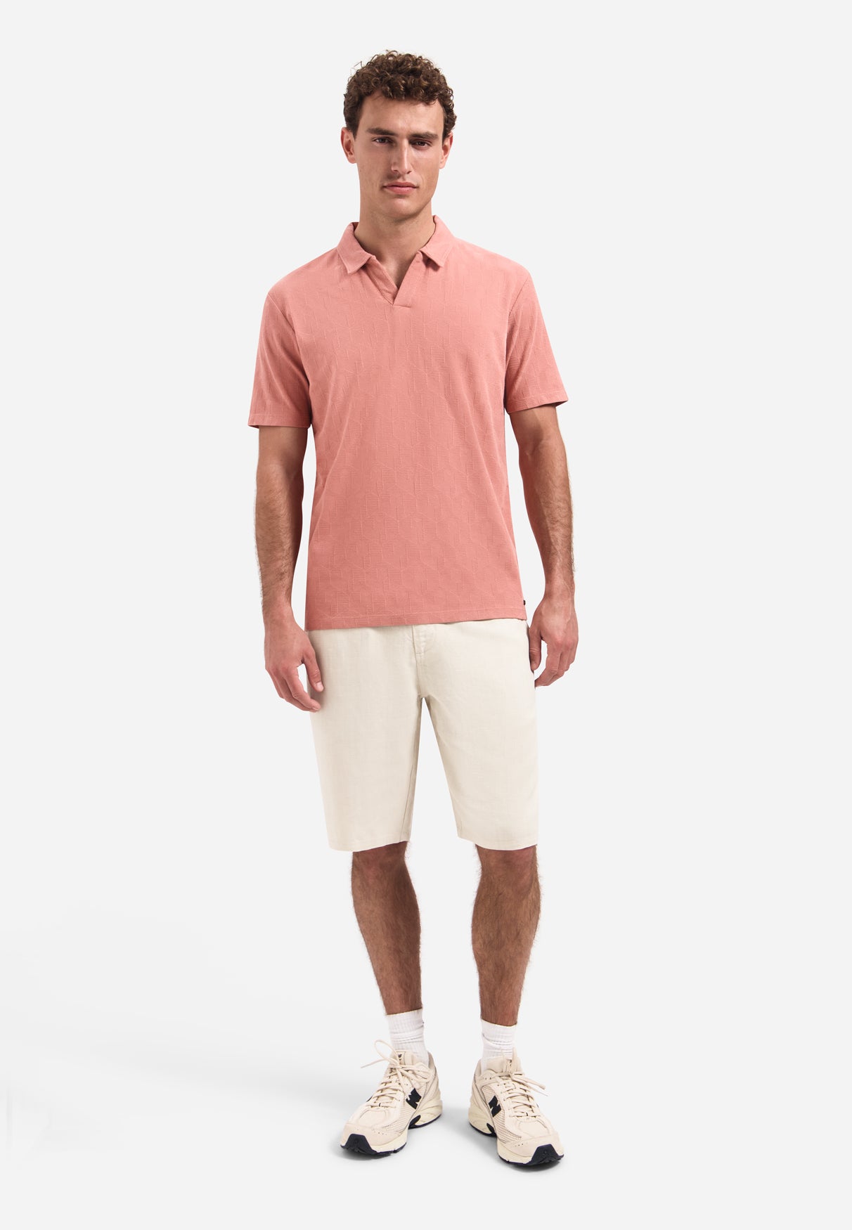 Polo à col en V et manches courtes avec imprimé jacquard | Coral