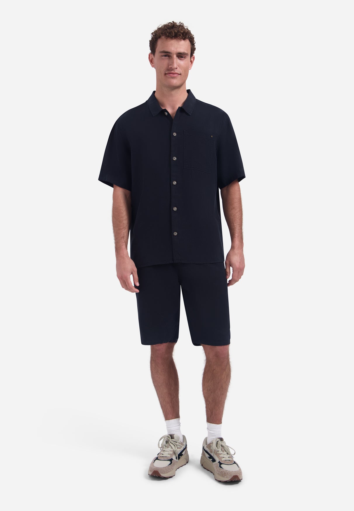 Short-sleeve linnen blend shirt | Night
