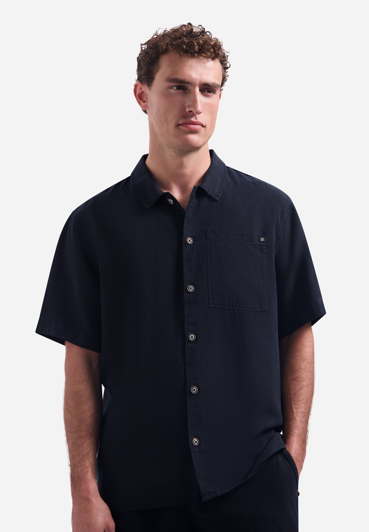 Short-sleeve linnen blend shirt | Night