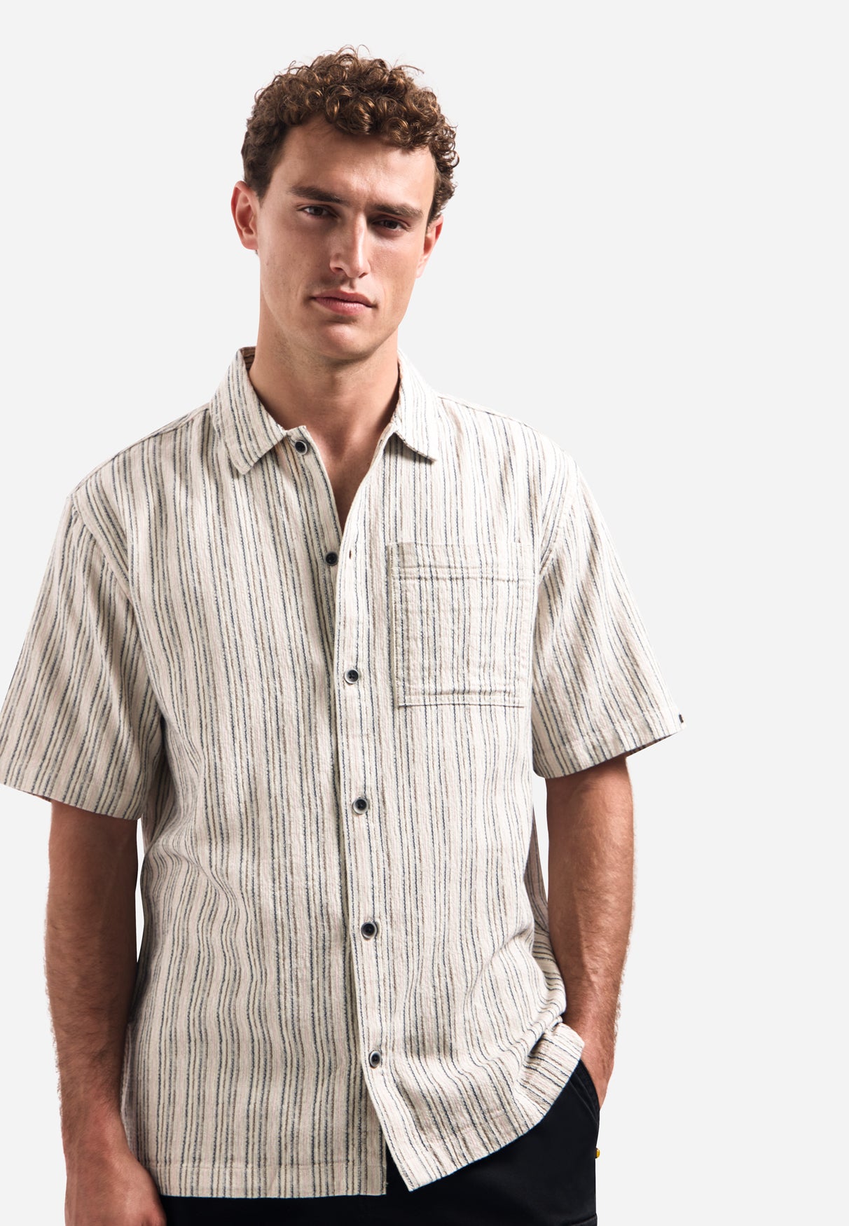 Short-sleeve multi-color striped shirt | Stone