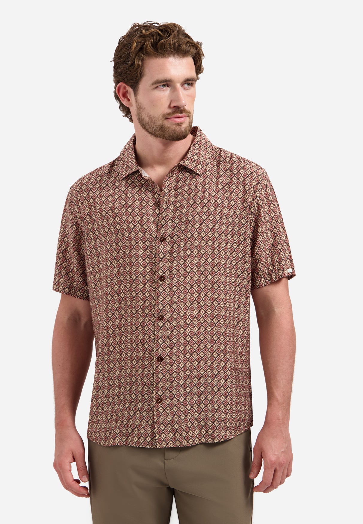 Short-sleeve shirt with an all-over print | Coral