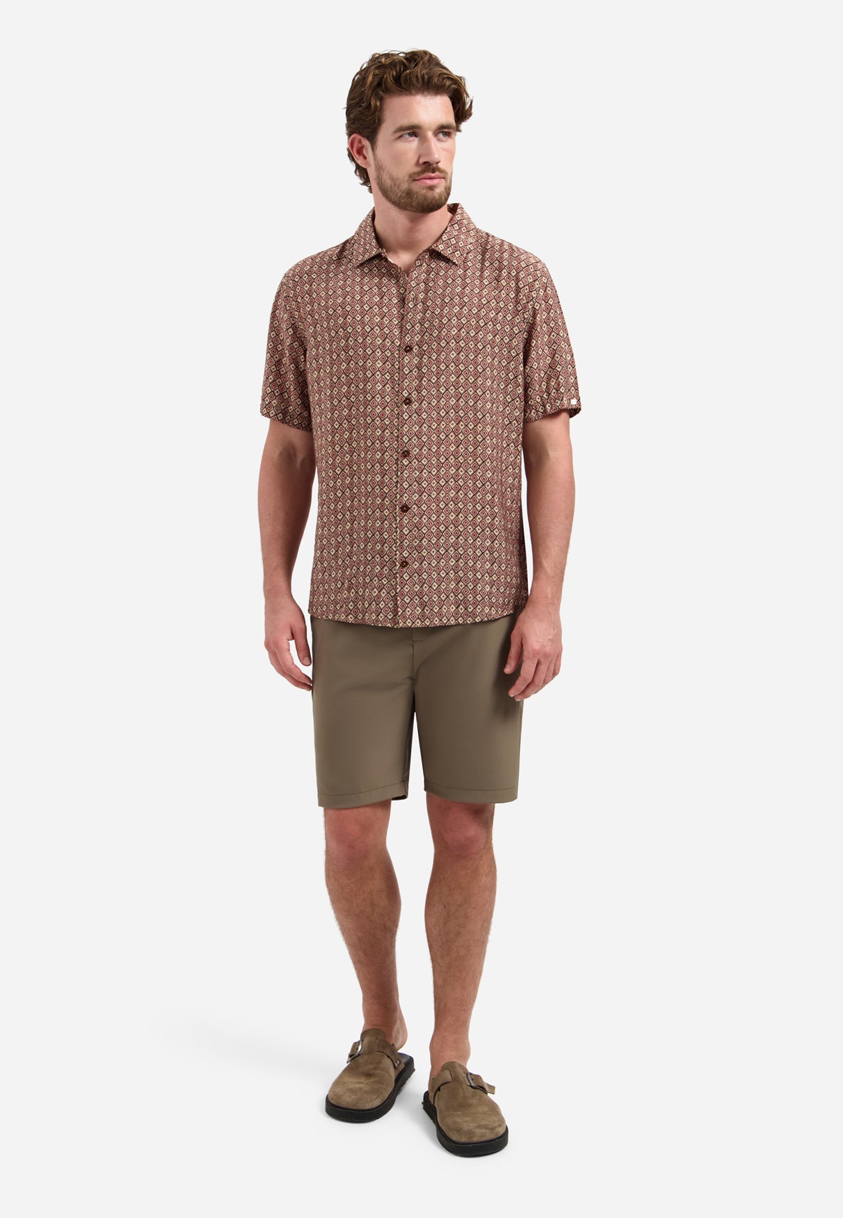 Short-sleeve shirt with an all-over print | Coral