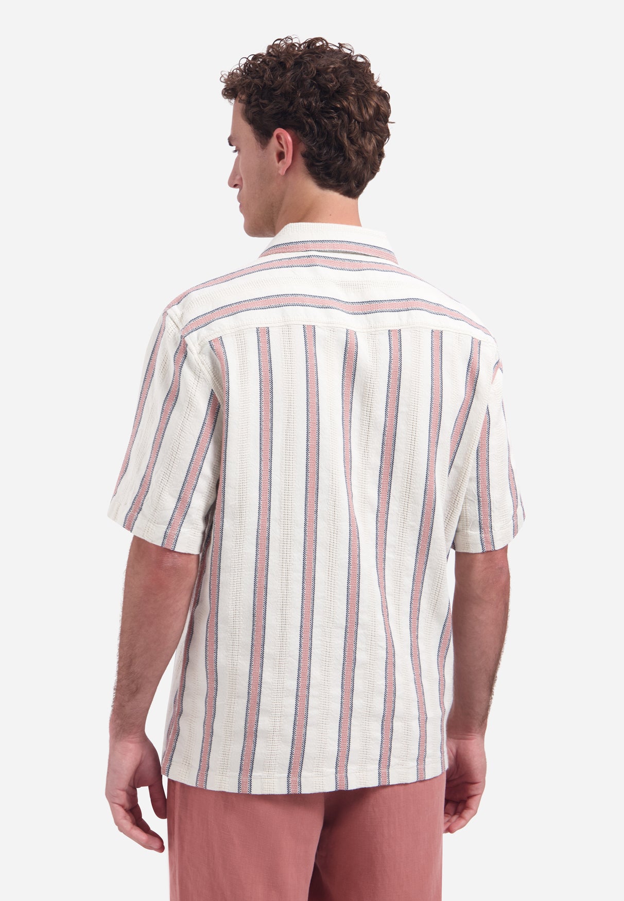 Short-sleeve shirt with stripes | Coral