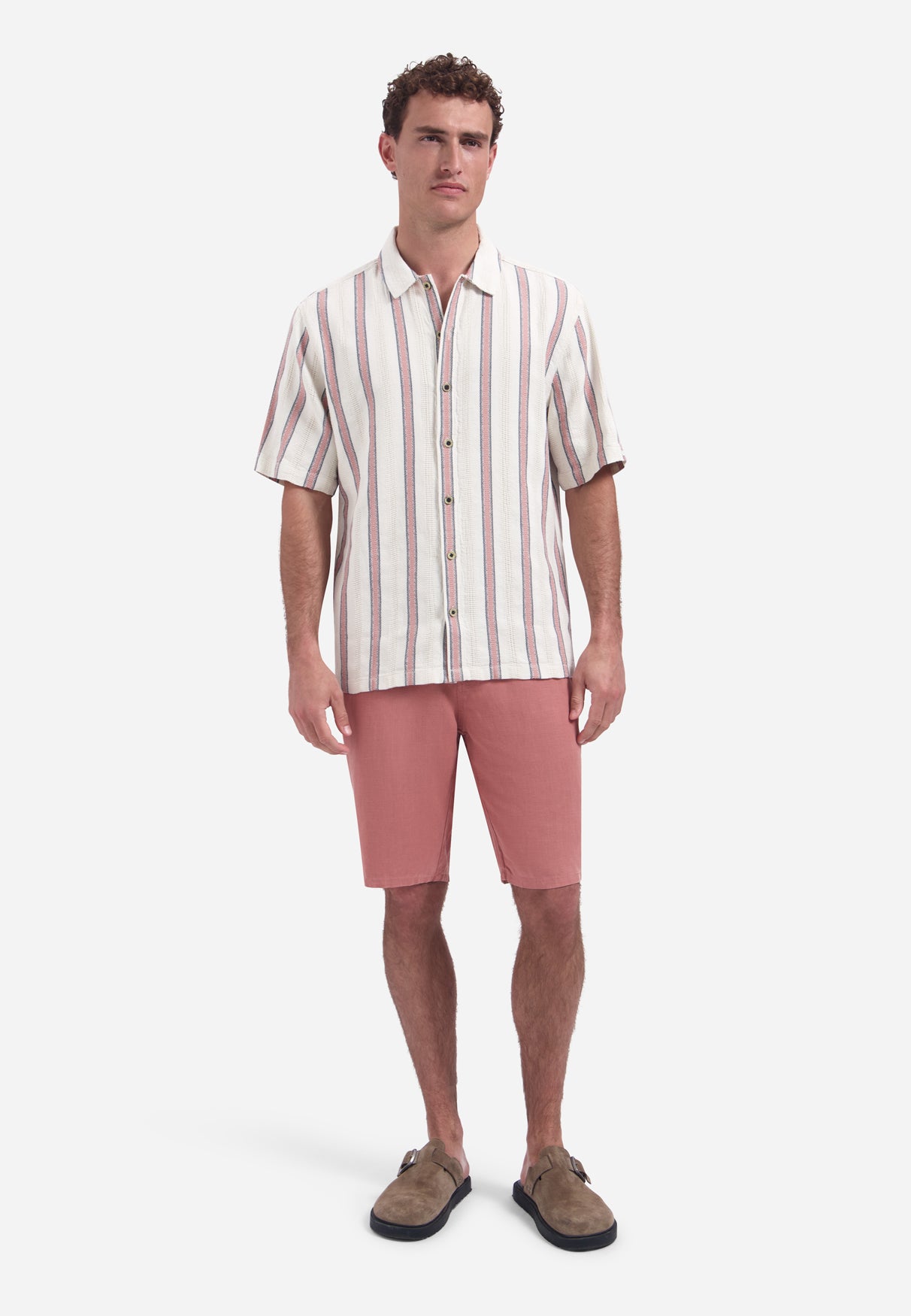 Short-sleeve shirt with stripes | Coral