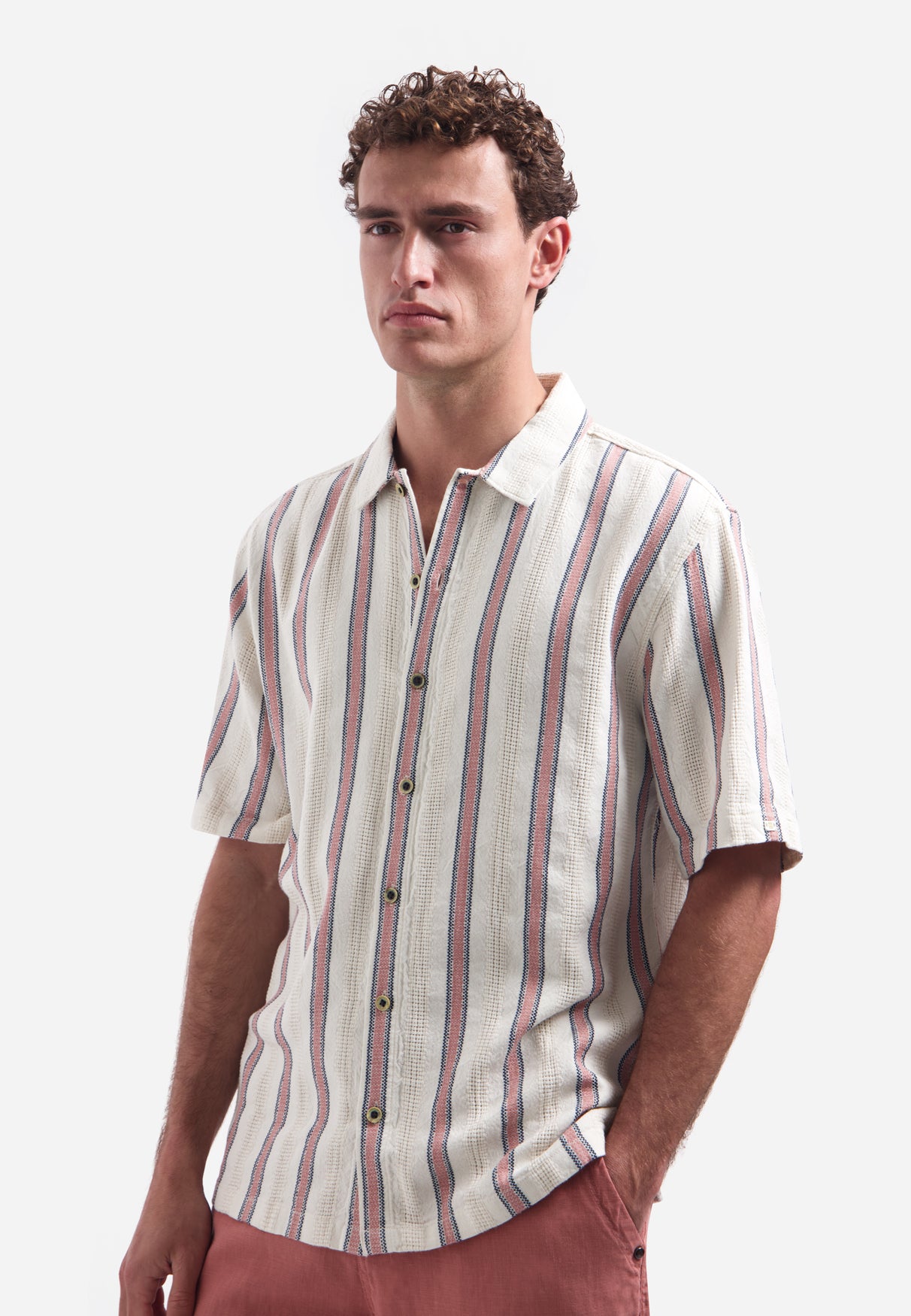 Short-sleeve shirt with stripes | Coral