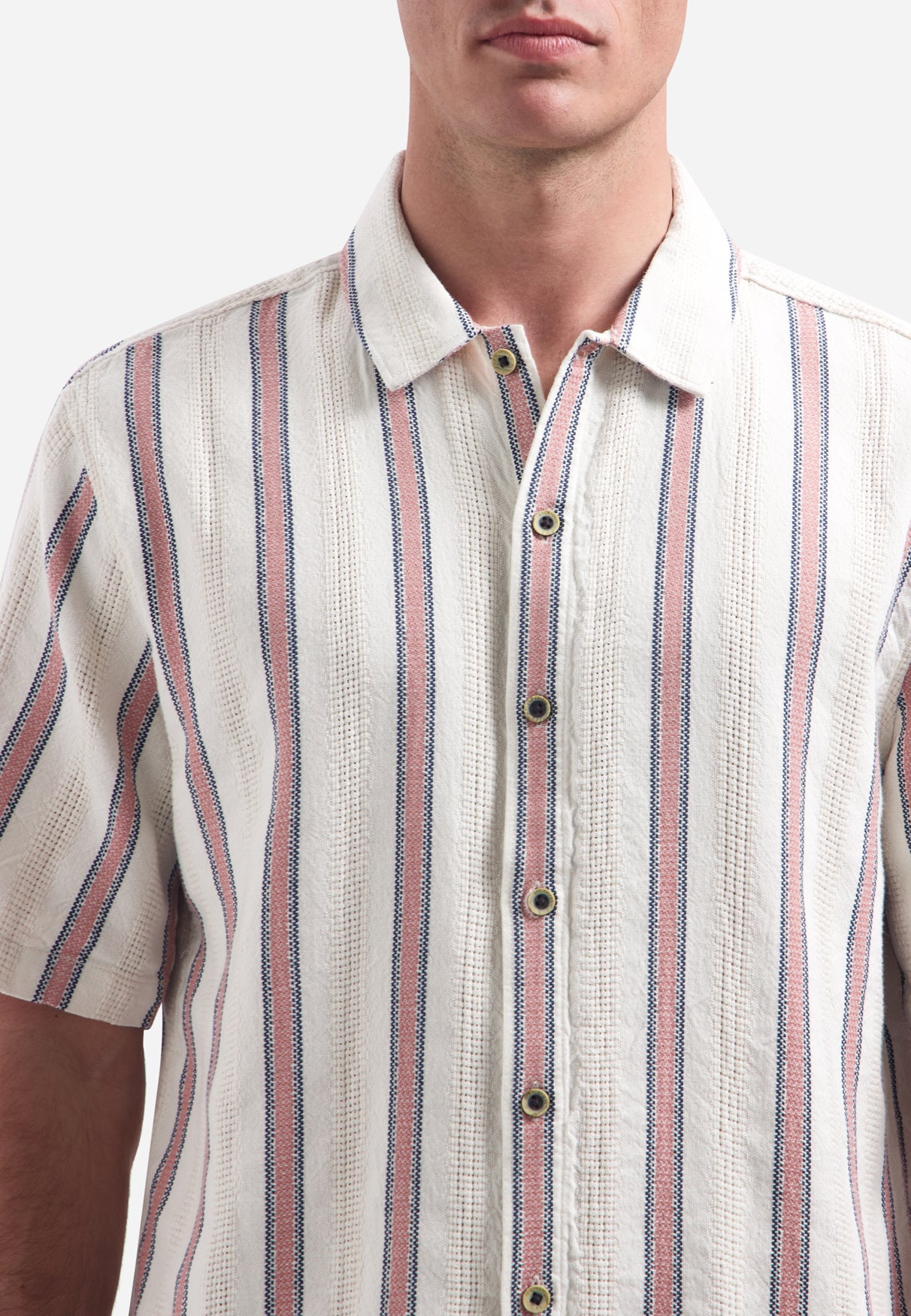 Short-sleeve shirt with stripes | Coral