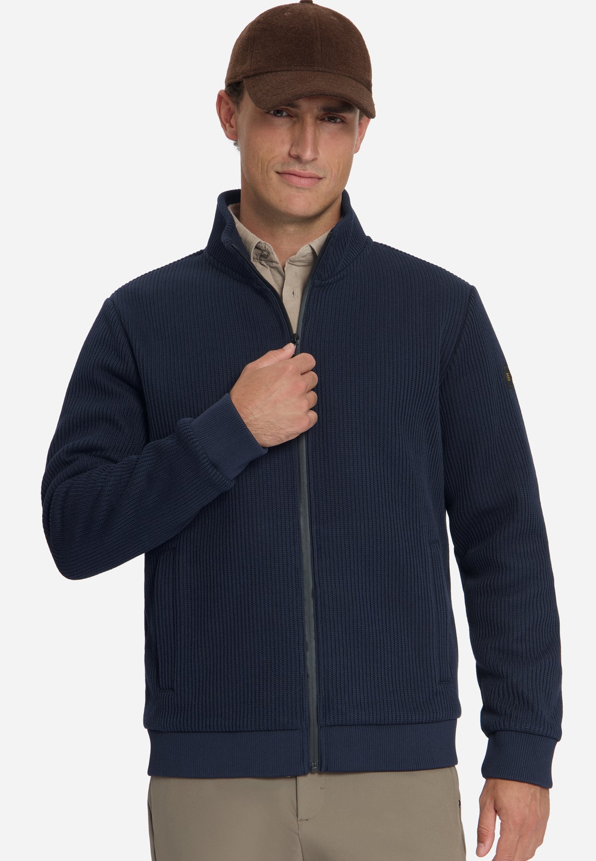 Ribbed Zip-Up Sweater | Dark Night