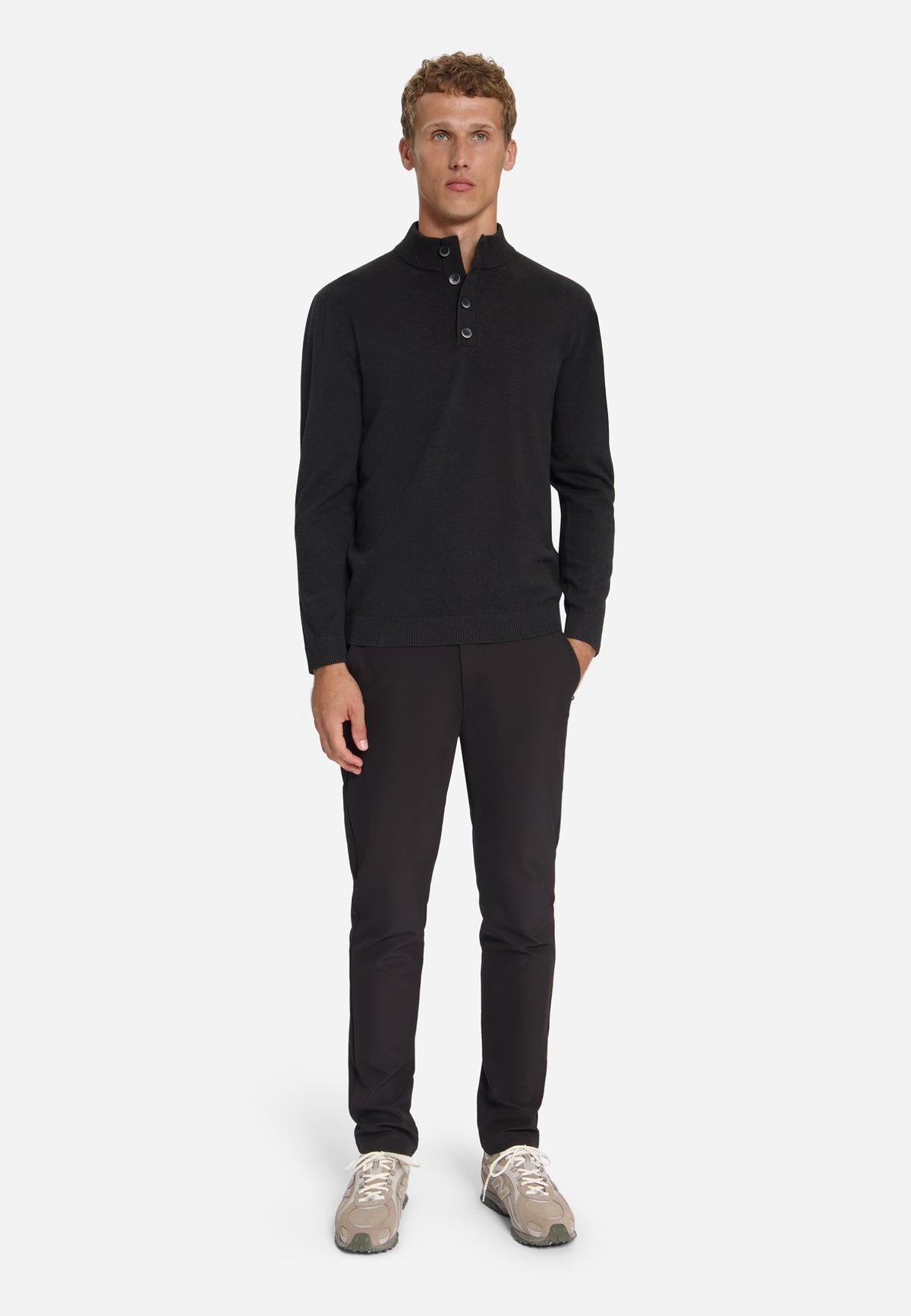 Pull à col boutonné | Marron foncé