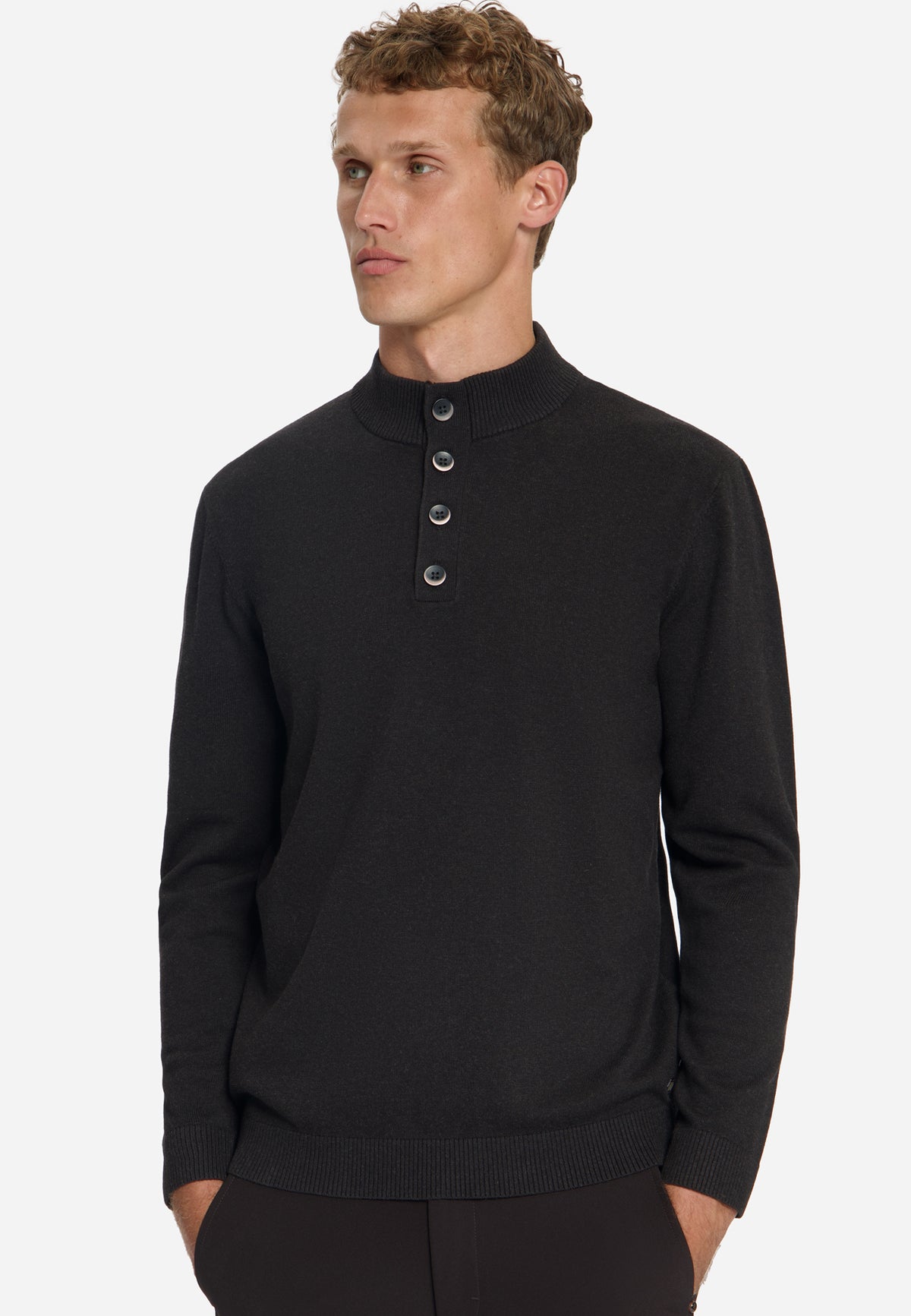 Pull à col boutonné | Marron foncé