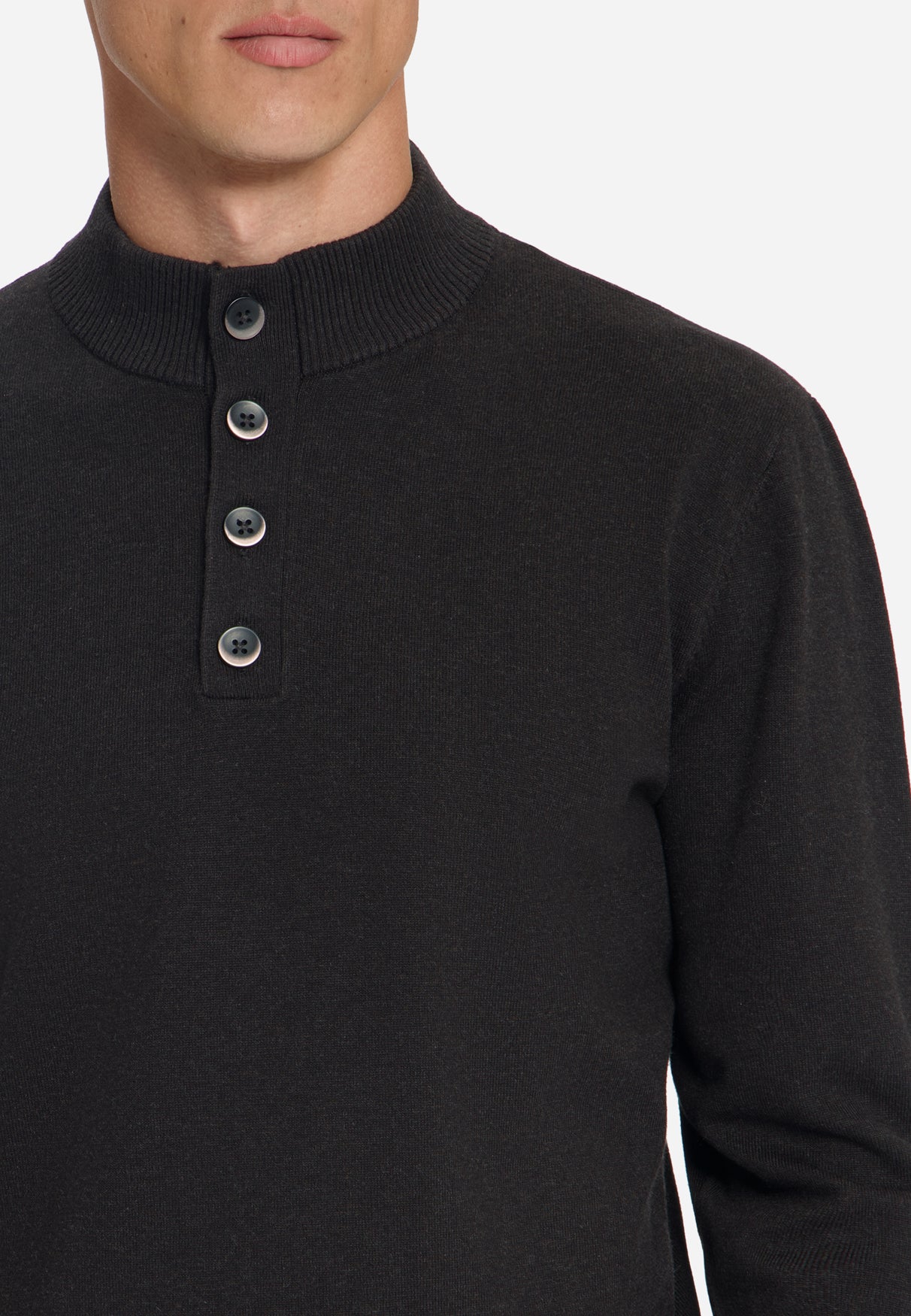 Pull à col boutonné | Marron foncé