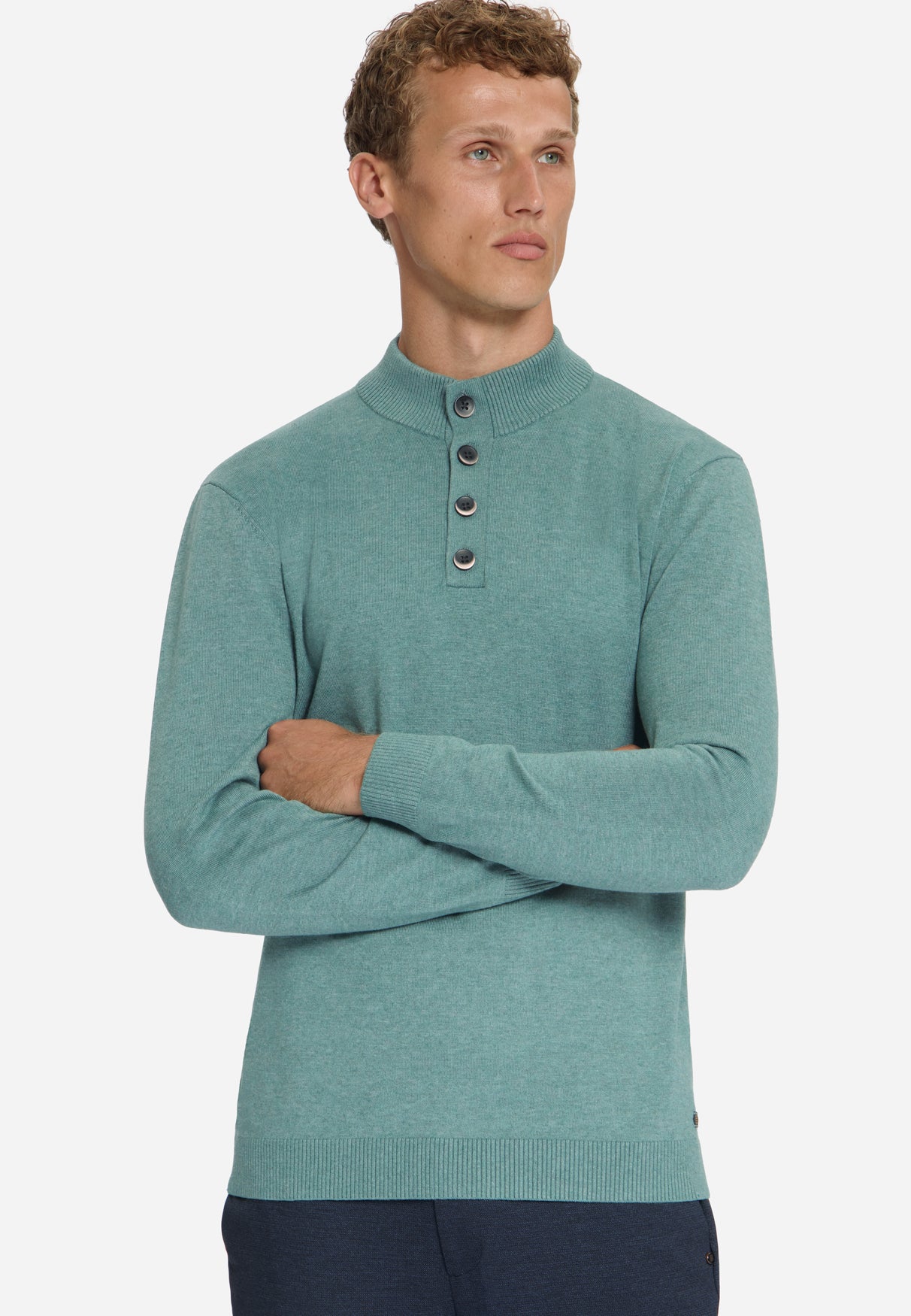 Pull à col boutonné | Bleu poudré