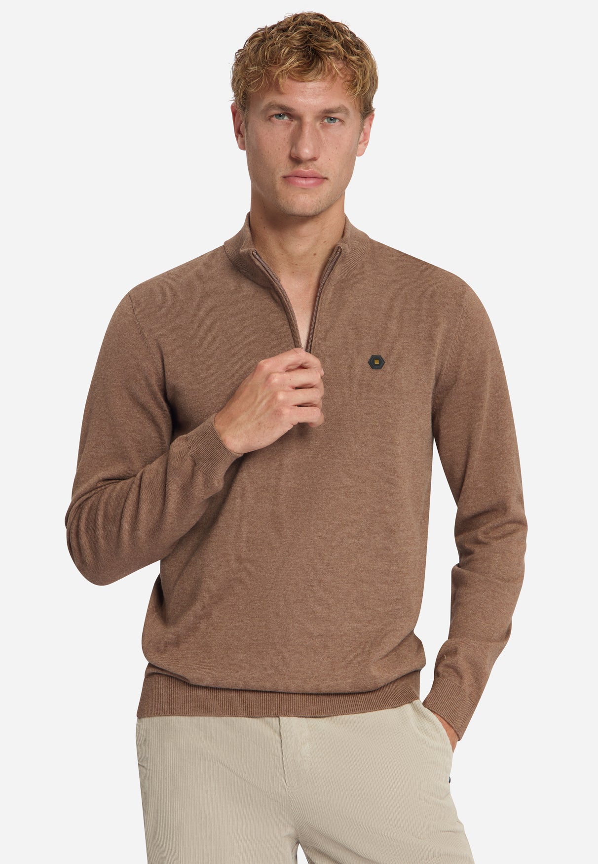 Pull Col Zippé Mélange | Light Brown