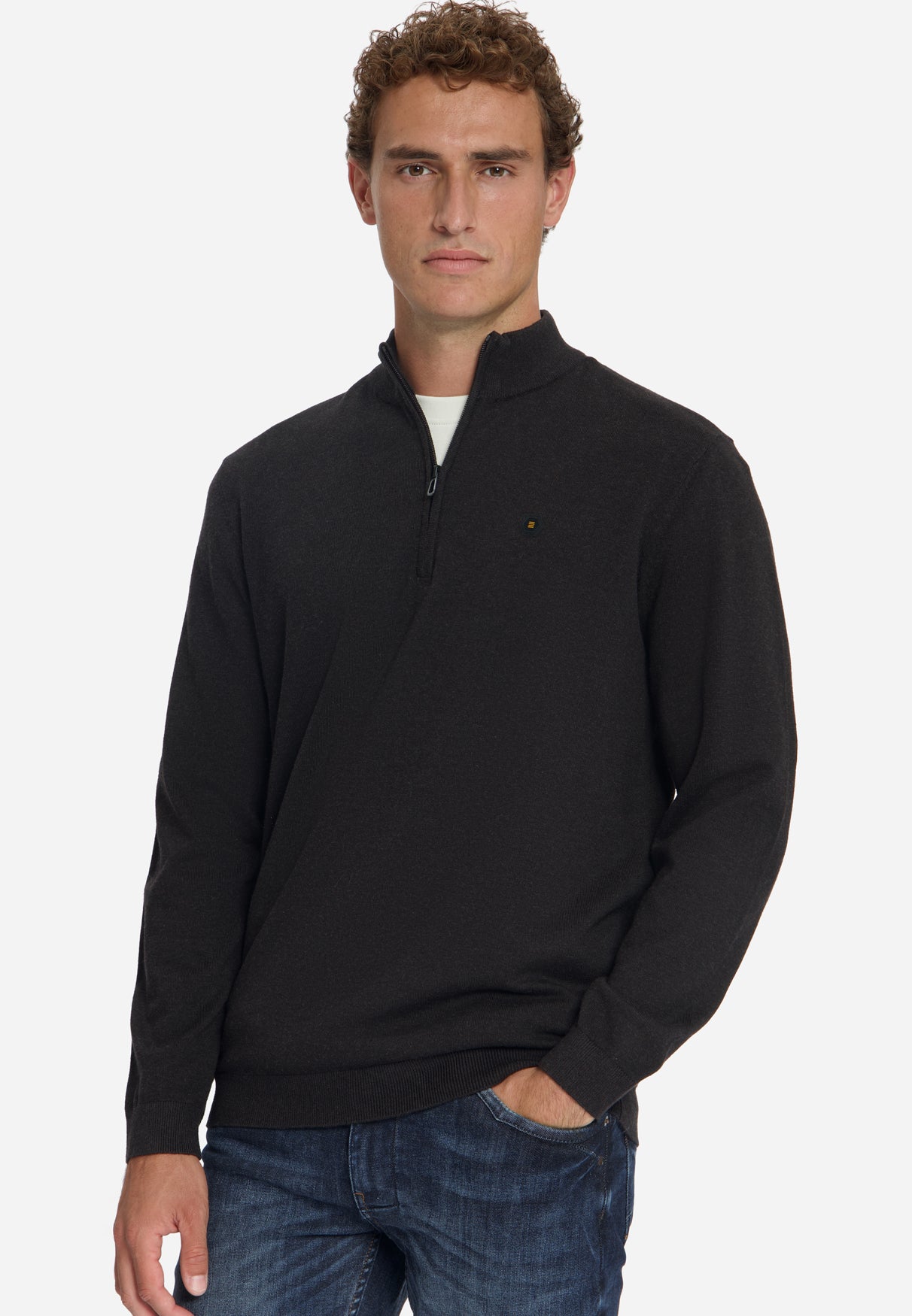 Pull Col Zippé Mélange | Dark Brown