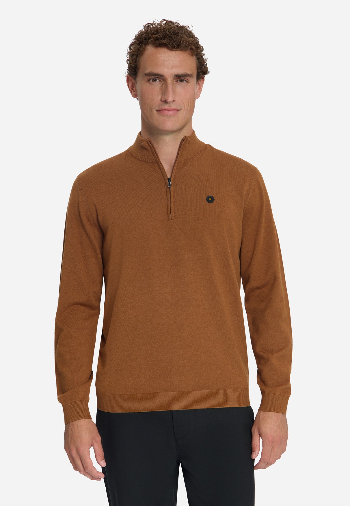 Pull Col Zippé Mélange | Caramel