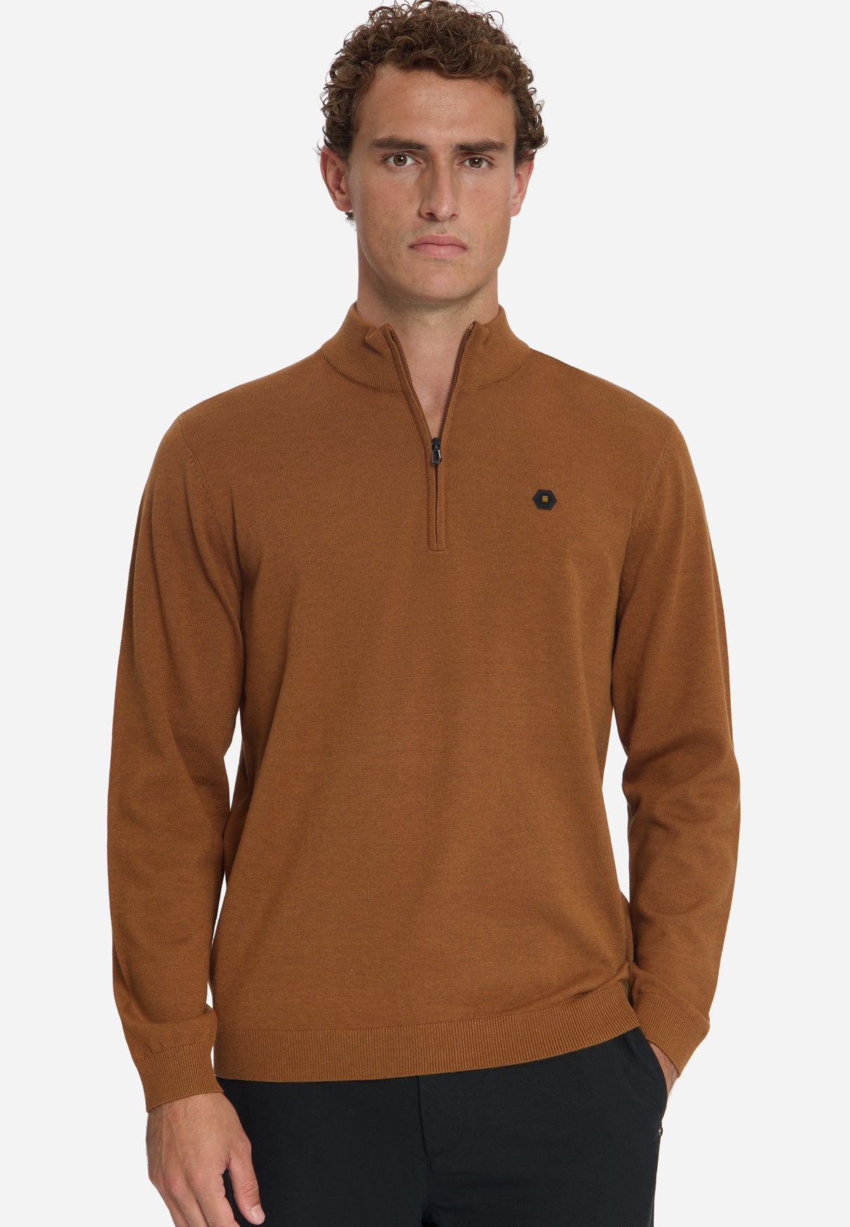 Pull Col Zippé Mélange | Caramel
