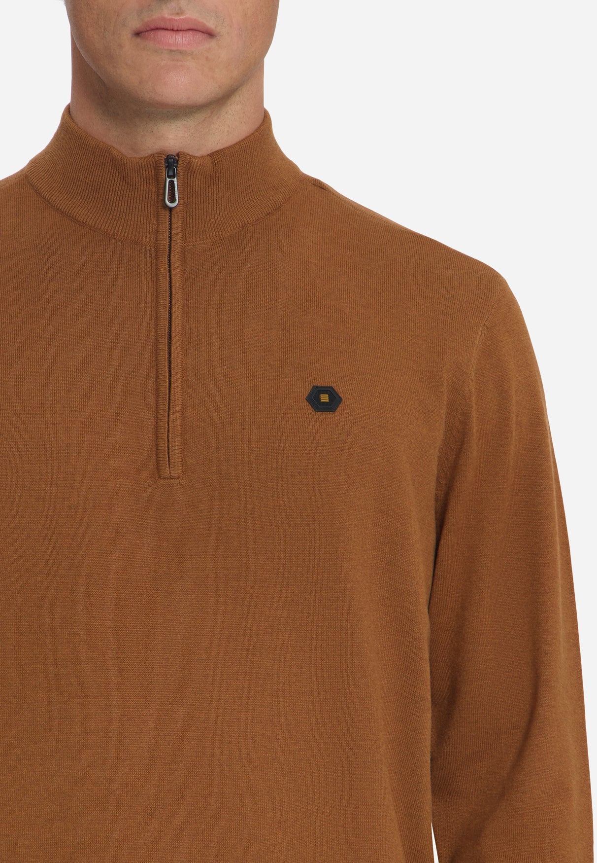 Pull Col Zippé Mélange | Caramel