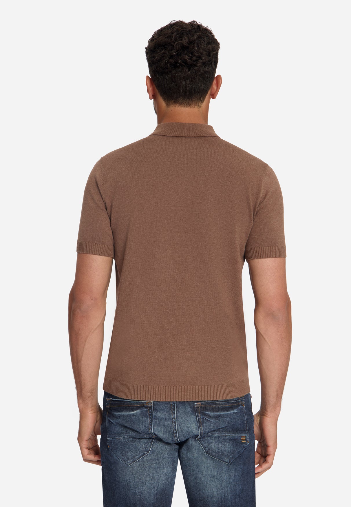 Fine Knit Zip Polo | Light Brown