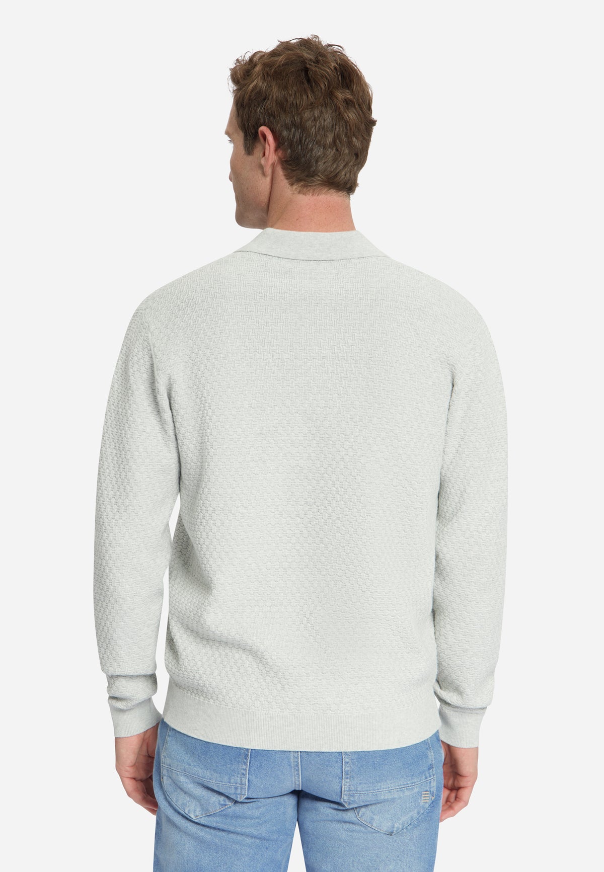Jacquard Polo Jumper | Light Grey Melange