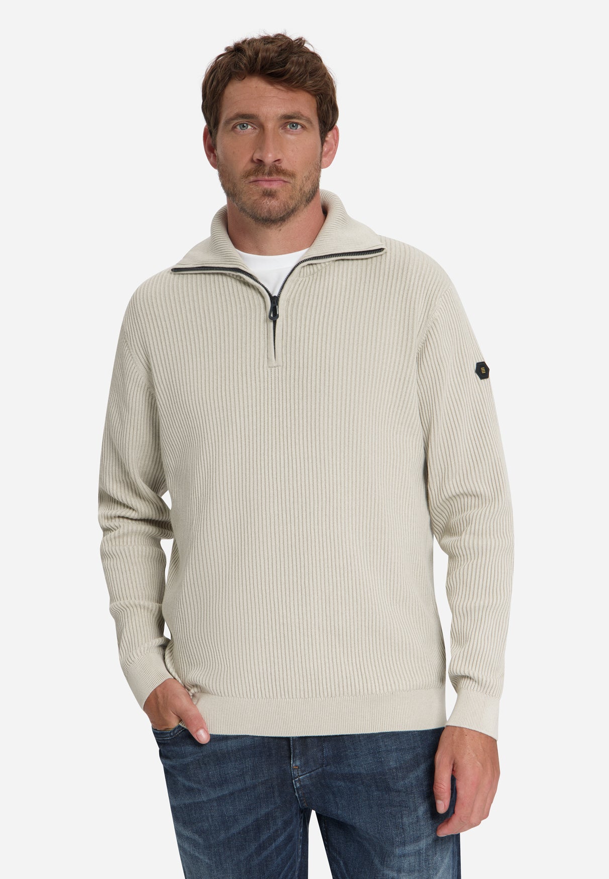 Pull côtelé à demi-zip | Stone