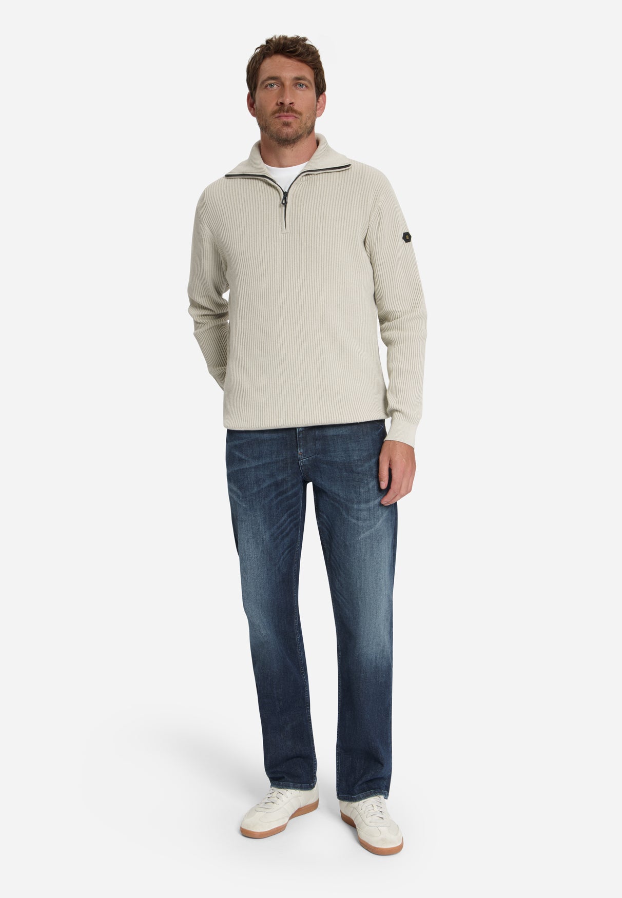 Pull côtelé à demi-zip | Stone