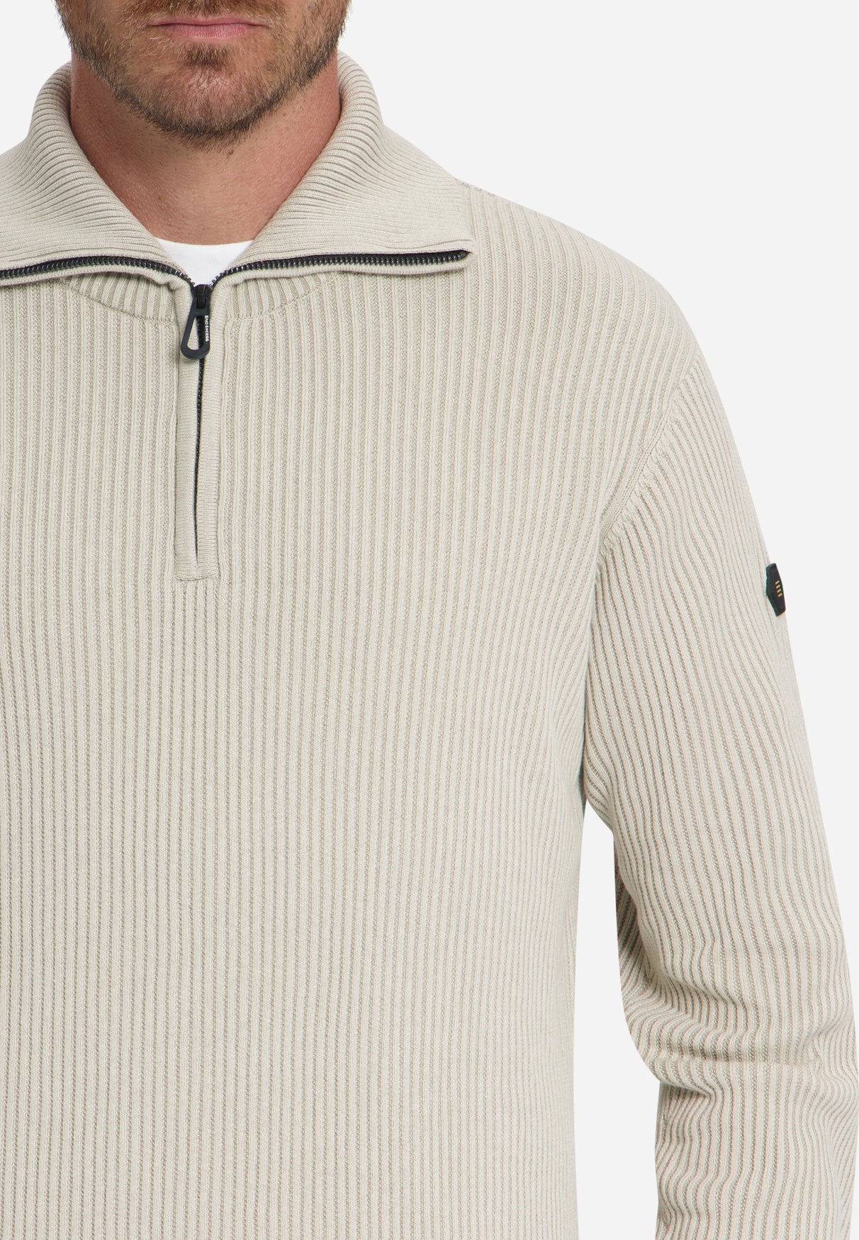 Ribbed Half Zip Jumper | Stone