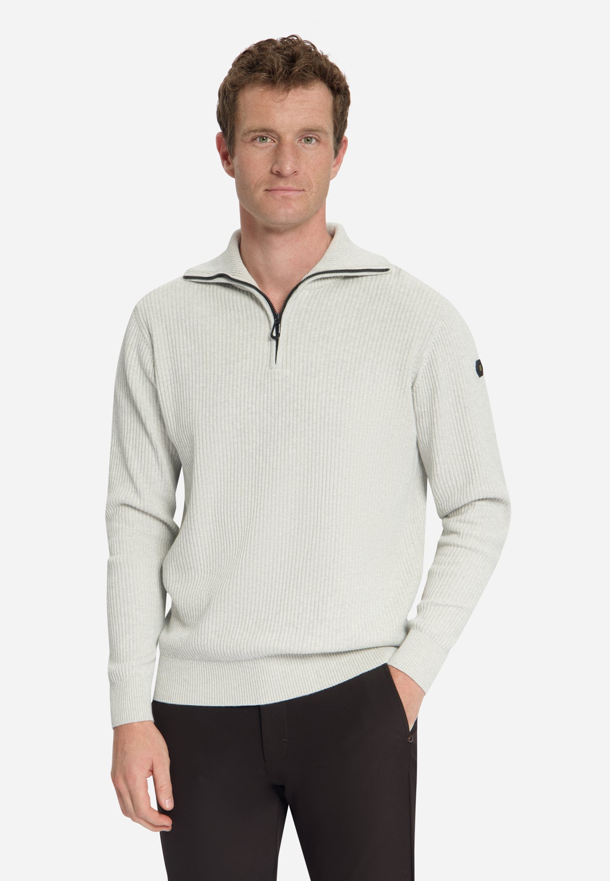 Pull côtelé à demi-zip | Light Grey Melange