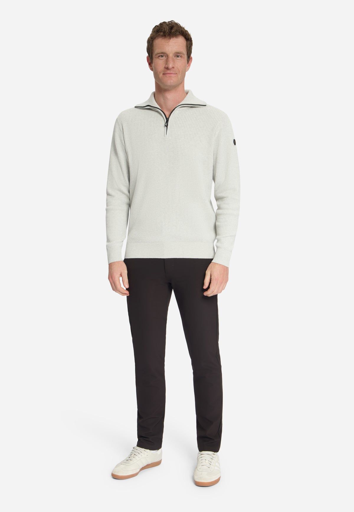 Pull côtelé à demi-zip | Light Grey Melange