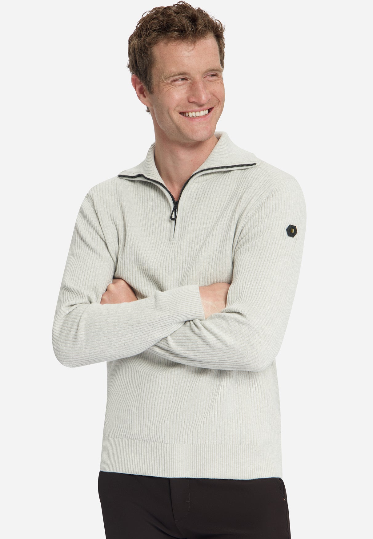 Ribbed Half Zip Jumper | Light Grey Melange