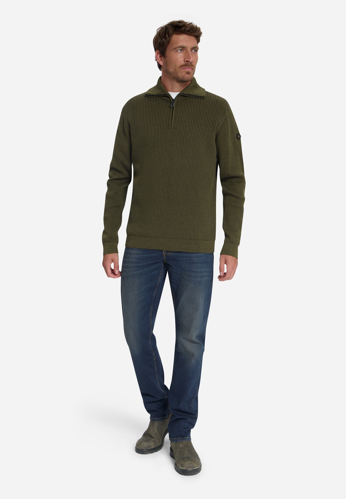 Pull côtelé à demi-zip | Moss