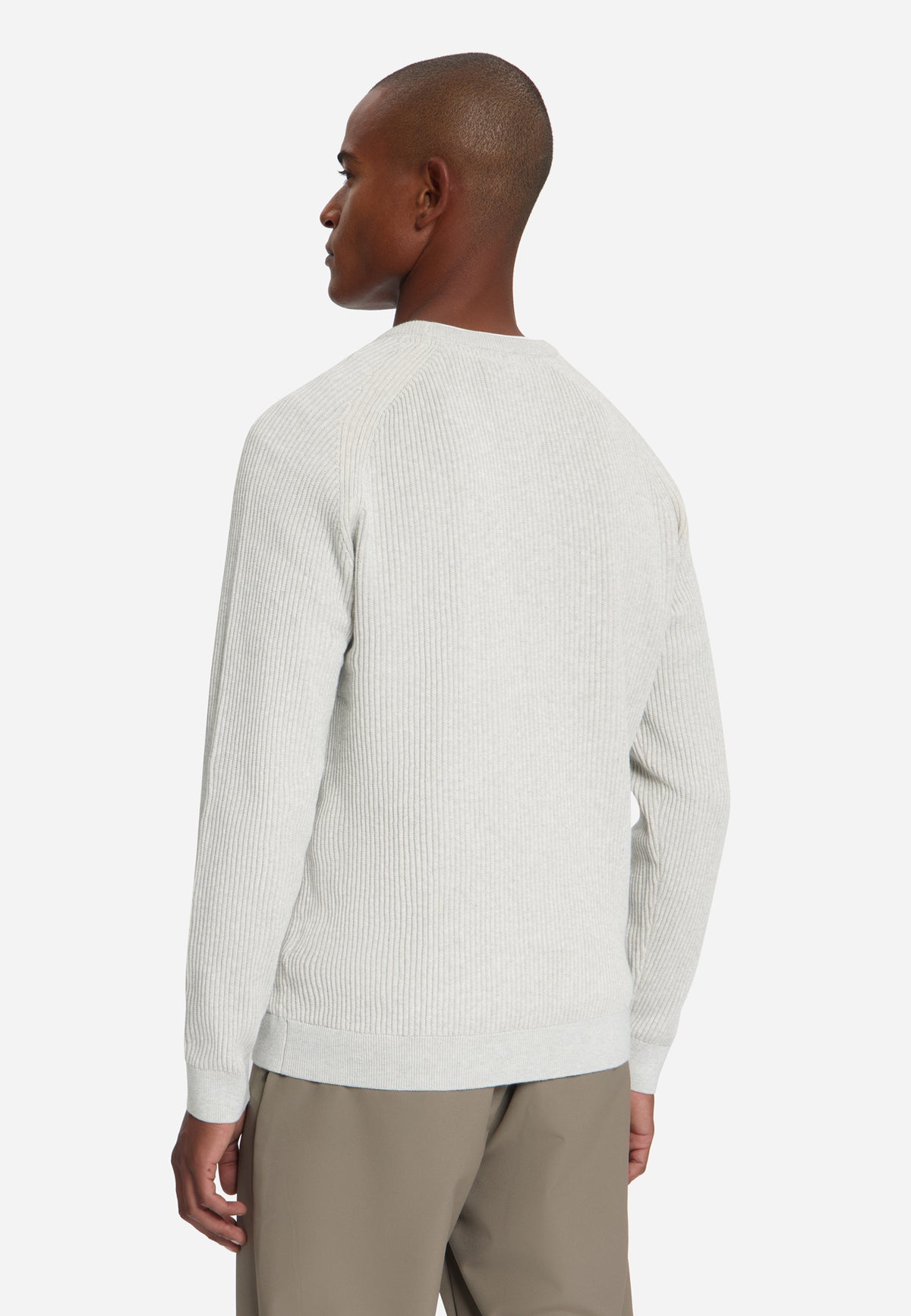 Pull col rond en maille tuck stitch | Light Grey Melange
