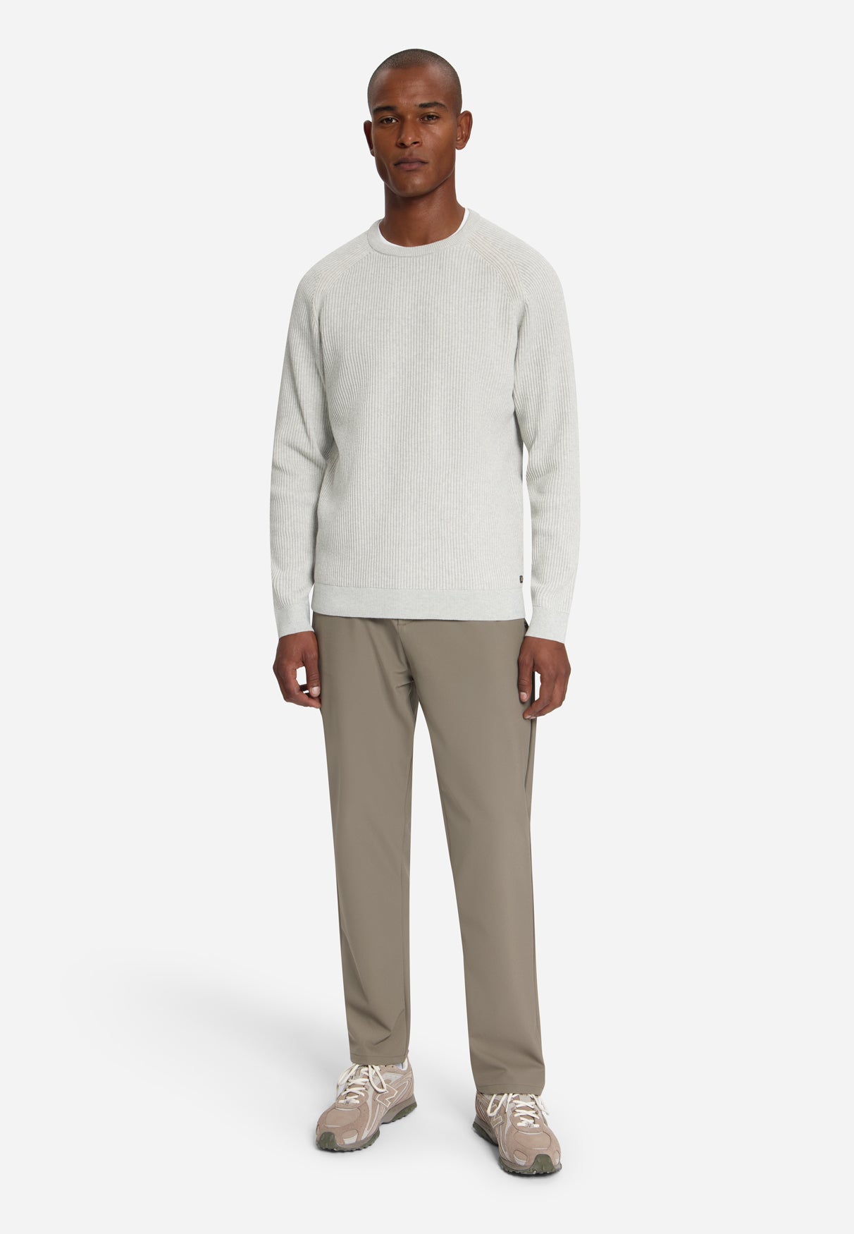 Pull col rond en maille tuck stitch | Light Grey Melange