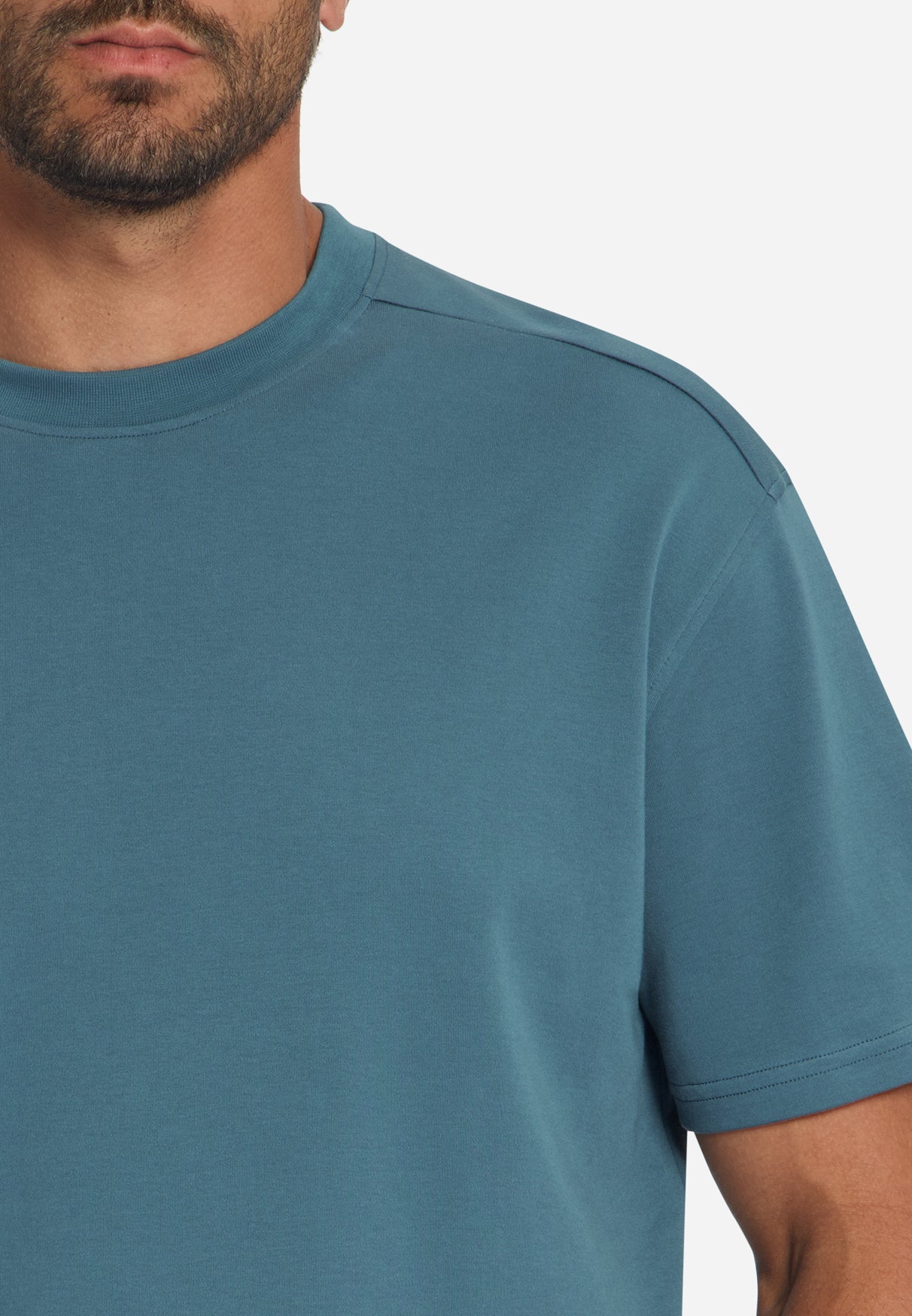 T-shirt à col rond, uni, en interlock épais | shadow blue