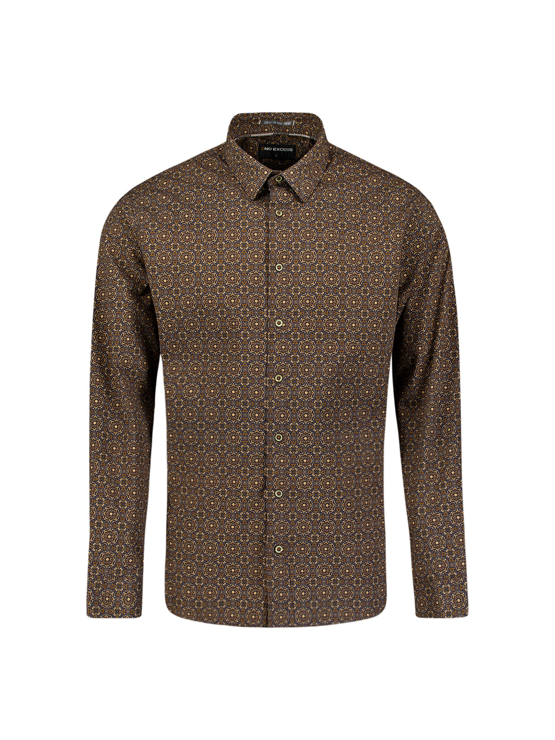 Geometric Print Stretch Shirt | Caramel