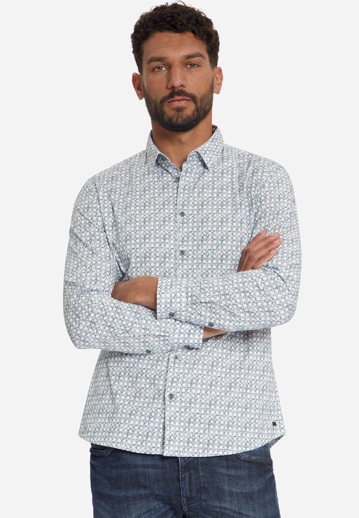 Printed stretch shirt | Dusty Blue