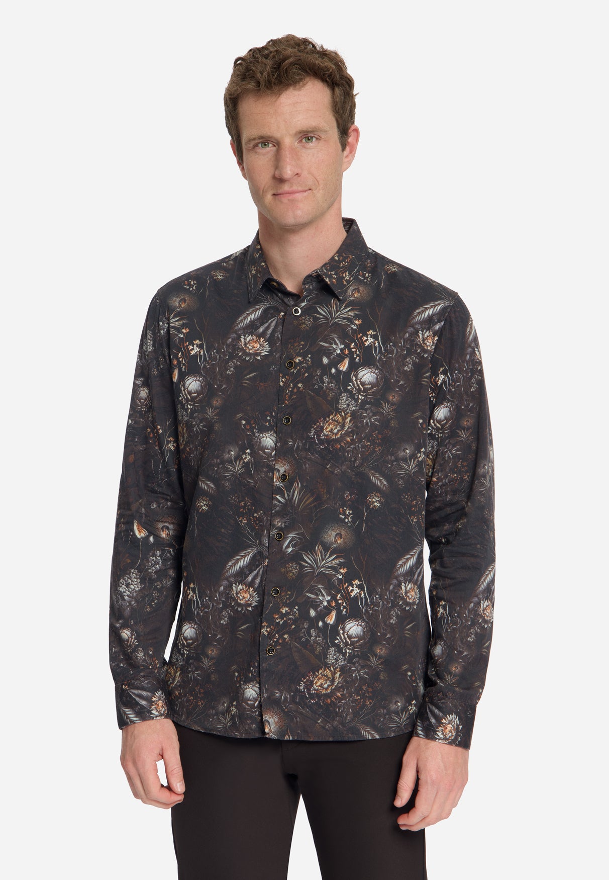 Chemise à imprimé intégral, tissage satiné | Noir
