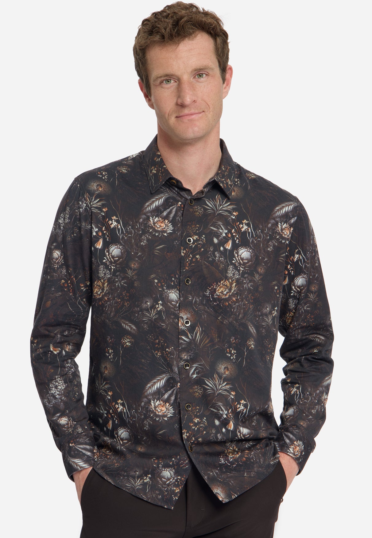 Chemise à imprimé intégral, tissage satiné | Noir