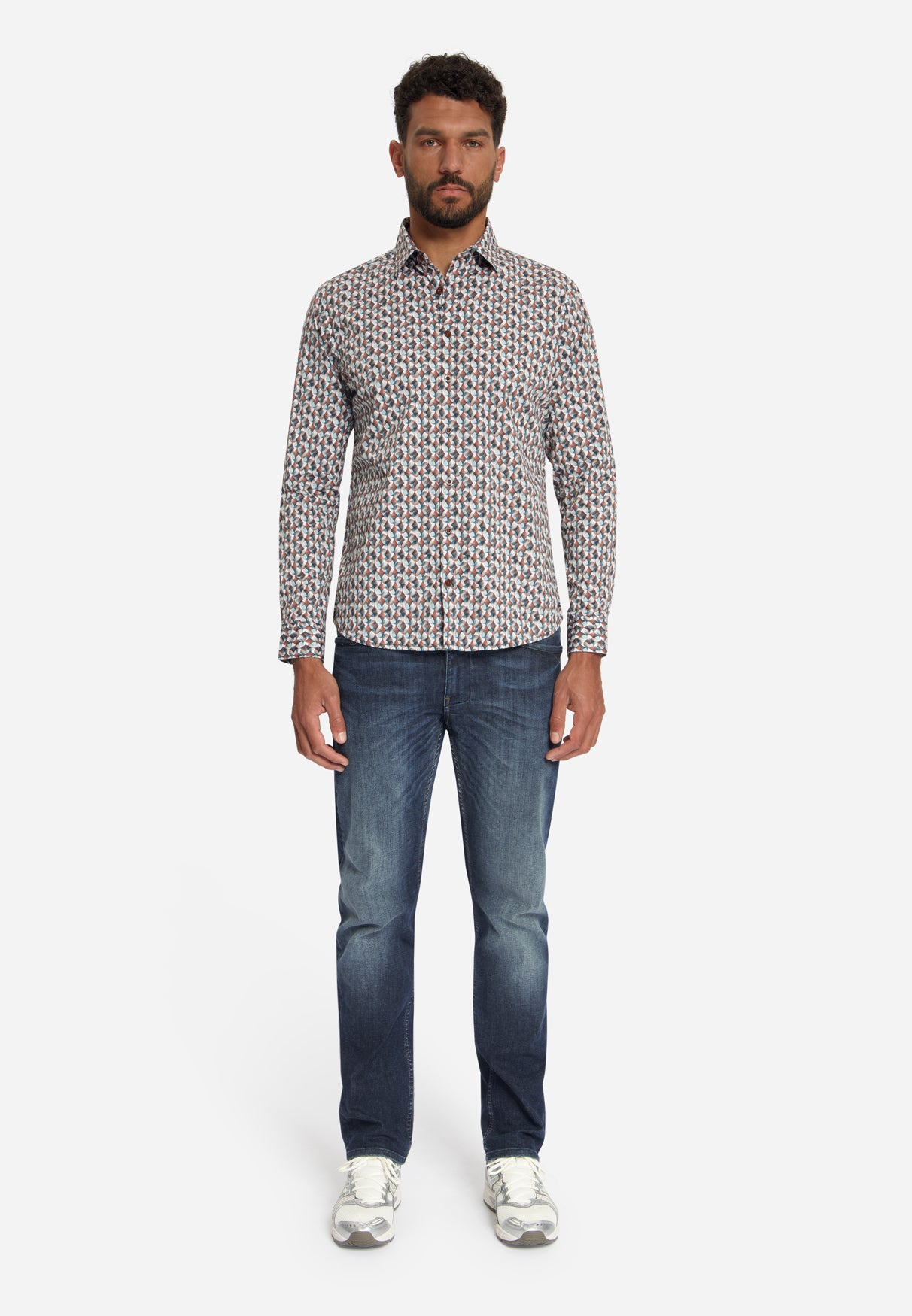 Chemise stretch à imprimé intégral | Caramel
