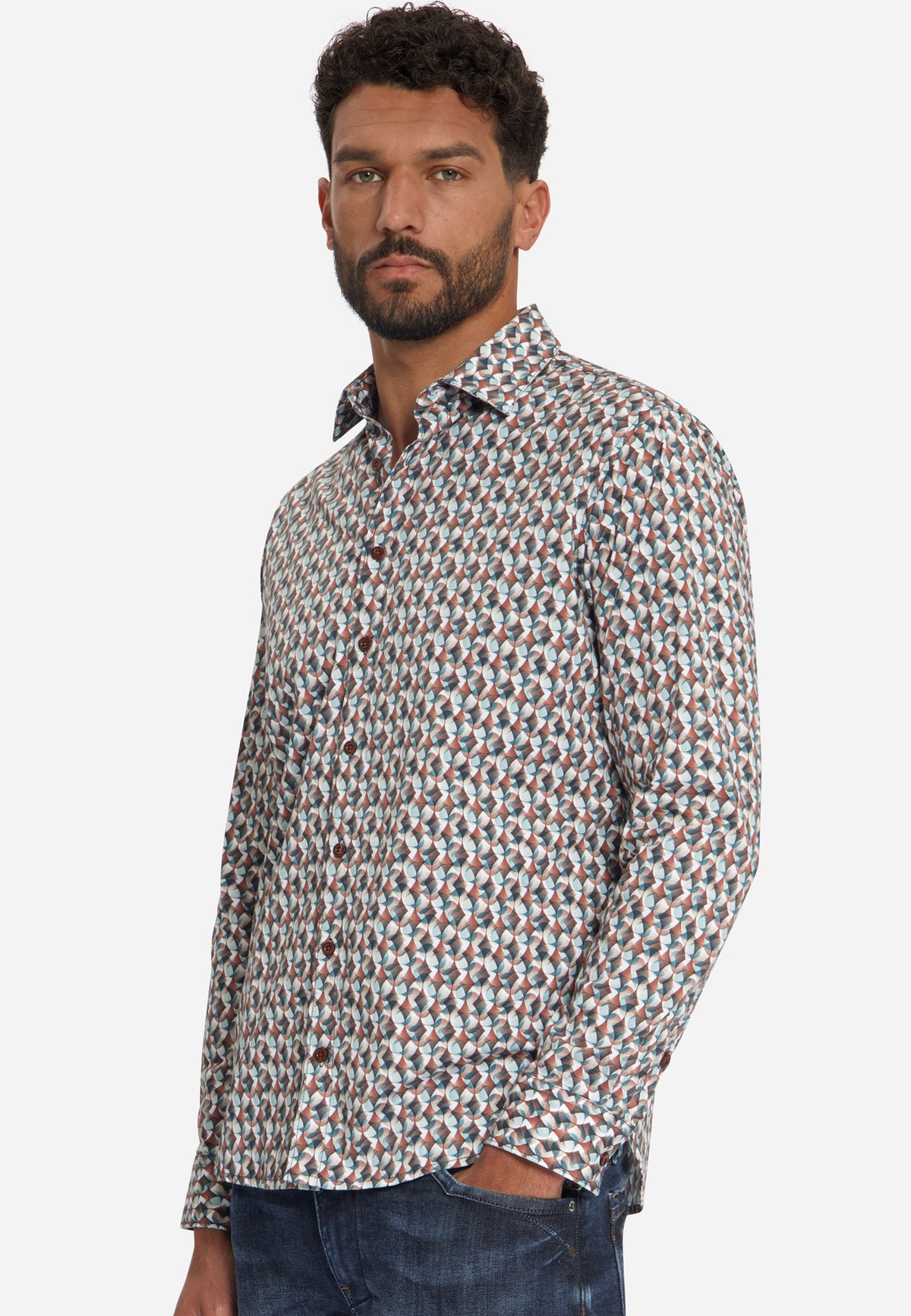 Chemise stretch à imprimé intégral | Caramel