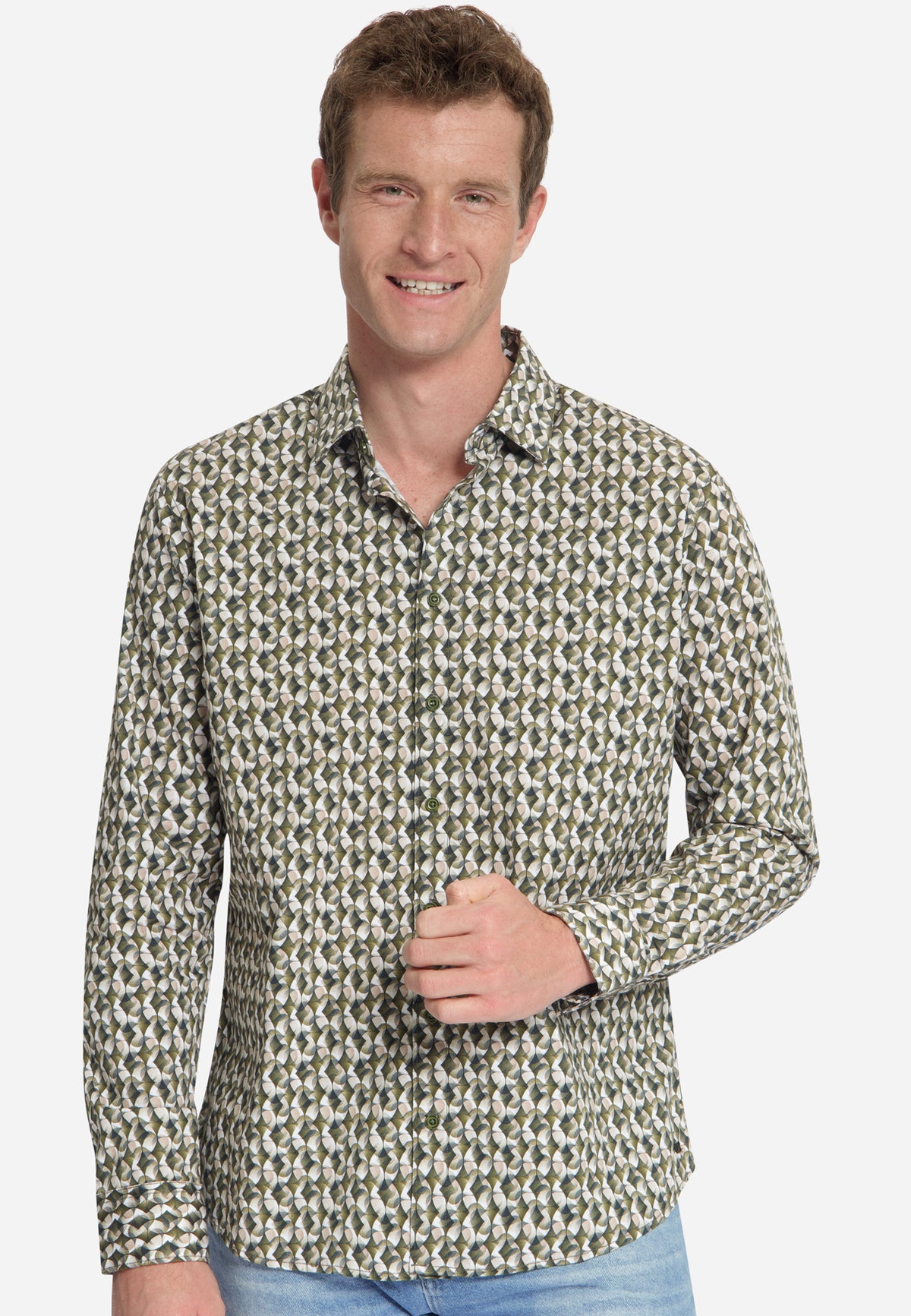 Stretch Allover Print Shirt | Moss