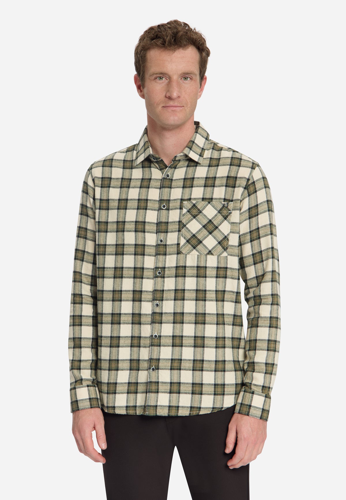 Cotton Flannel Check Shirt | Stone